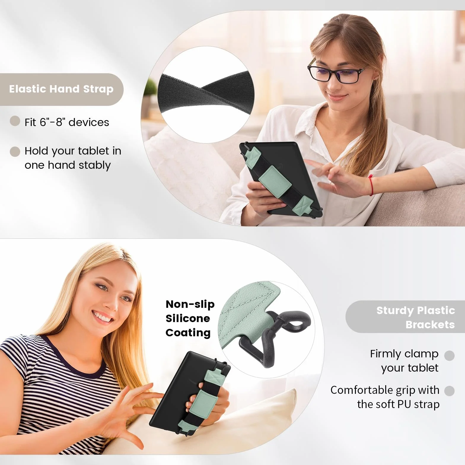 MoKo Dragonne Souple pour 6-8" eReaders Fire Tablet -Kobo/Voyaga/Sony Kindle E-Book, Sangle de Sécurité Tablette Polyvalente à Haute Élasticité Légère Support Antidérapante, Menthe Verte