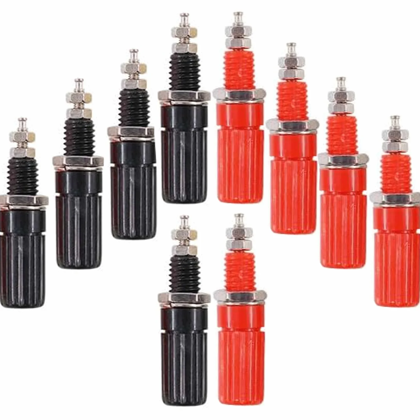 RUNCCI-YUN Lot de 10 4mm Fiche Banane Douille, Fiche Banane Femelle, 4mm fiche enceinte, Haut-Parleur Reliure Femelle Post Socket Jack pour 4mm Banana Fiche Connecteur（rouge noir）