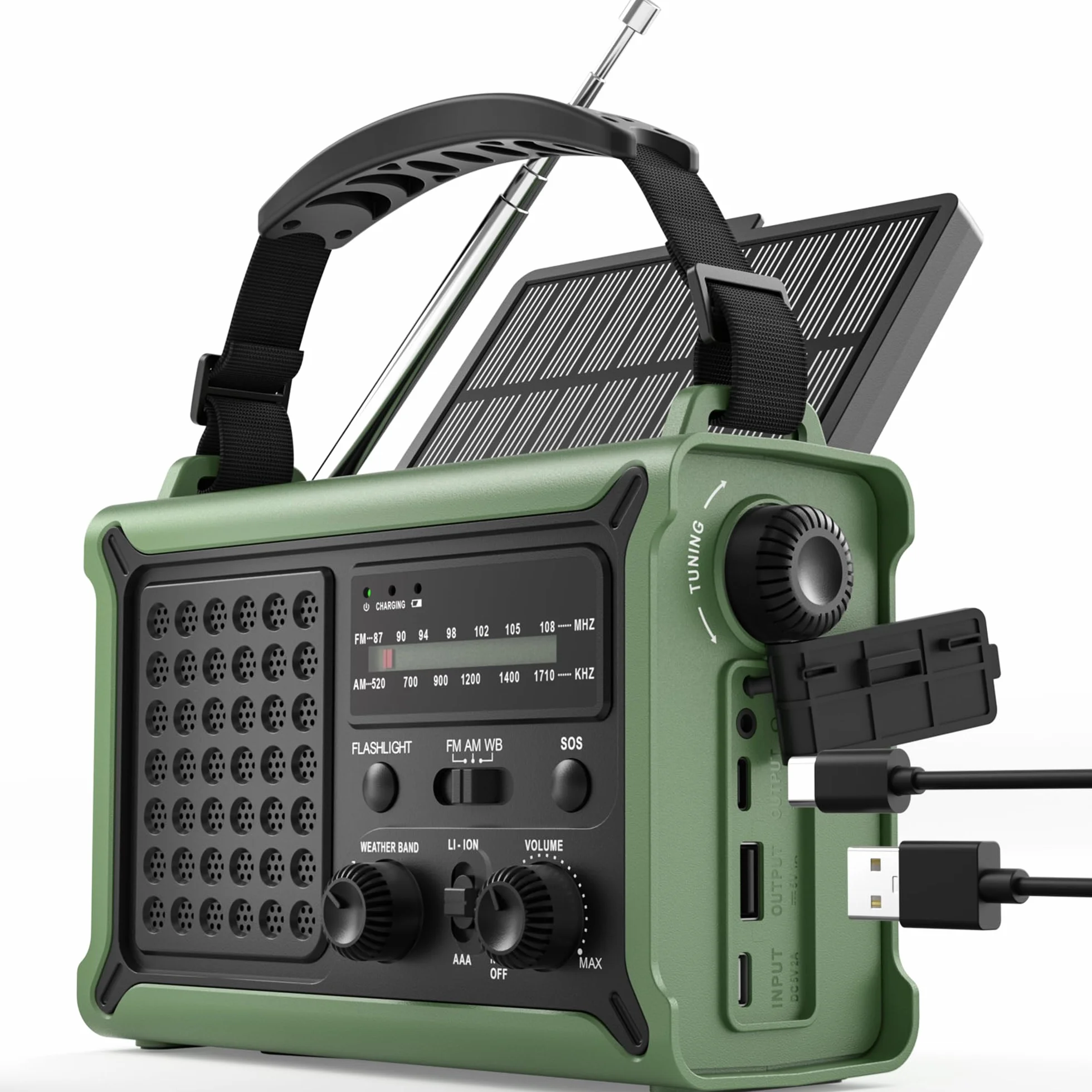 ROCAM Radio d’Urgence à Manivelle 12000mAh avec Panneau Solaire 8500mm² & Dynamo 650mA, Radio AM/FM Portable avec Torche LED, Lampe de Lecture, USB, Alarme SOS – Camping, Coupure de Courant, Survie