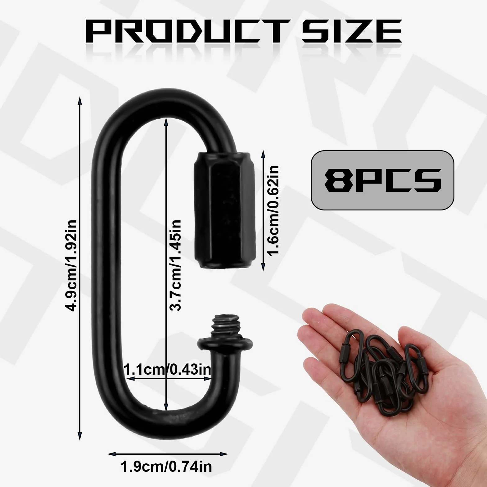 Petit Mousqueton 8PCS 44x19mm Rapide Connecteur De Chaîne À Maillon Mini Porte Clé Noir