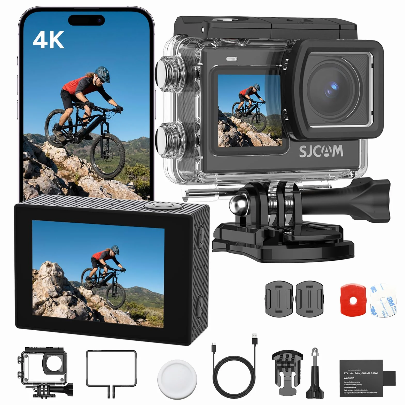 SJCAM SJ6Ultra Camera Sport 4K 30FPS 20MP WiFi Action Cam Double Écran LCD,166° Grand Angle,Stabilisation 6 Axes EIS, Étanche 30M,2 Batteries,pour Vlog Moto Vélo,Plongée