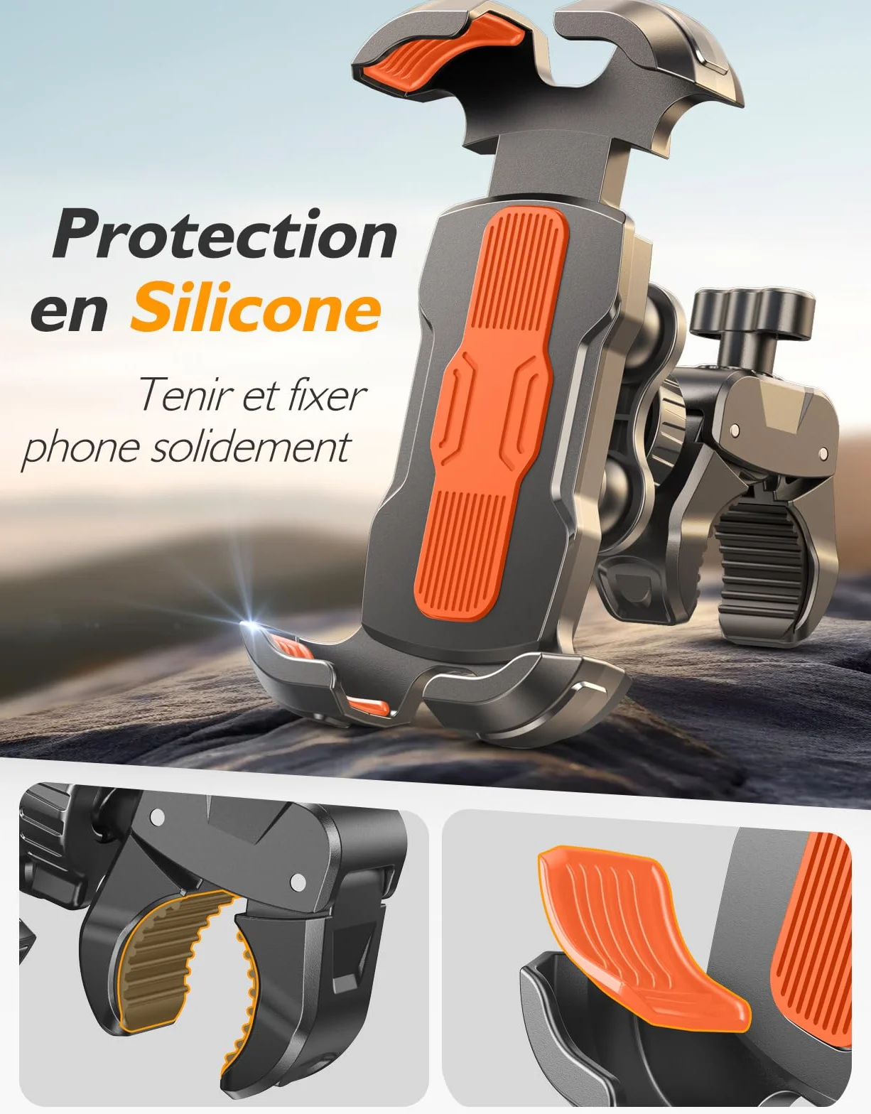 Support Telephone Moto Anti Vibration, [sans Outils] Support Porte Telephone Velo, [Coussin Silicone] Support Téléphone Trotinette Electrique Compatible iPhone, Galaxy, Smartphones 4.7-6.9''