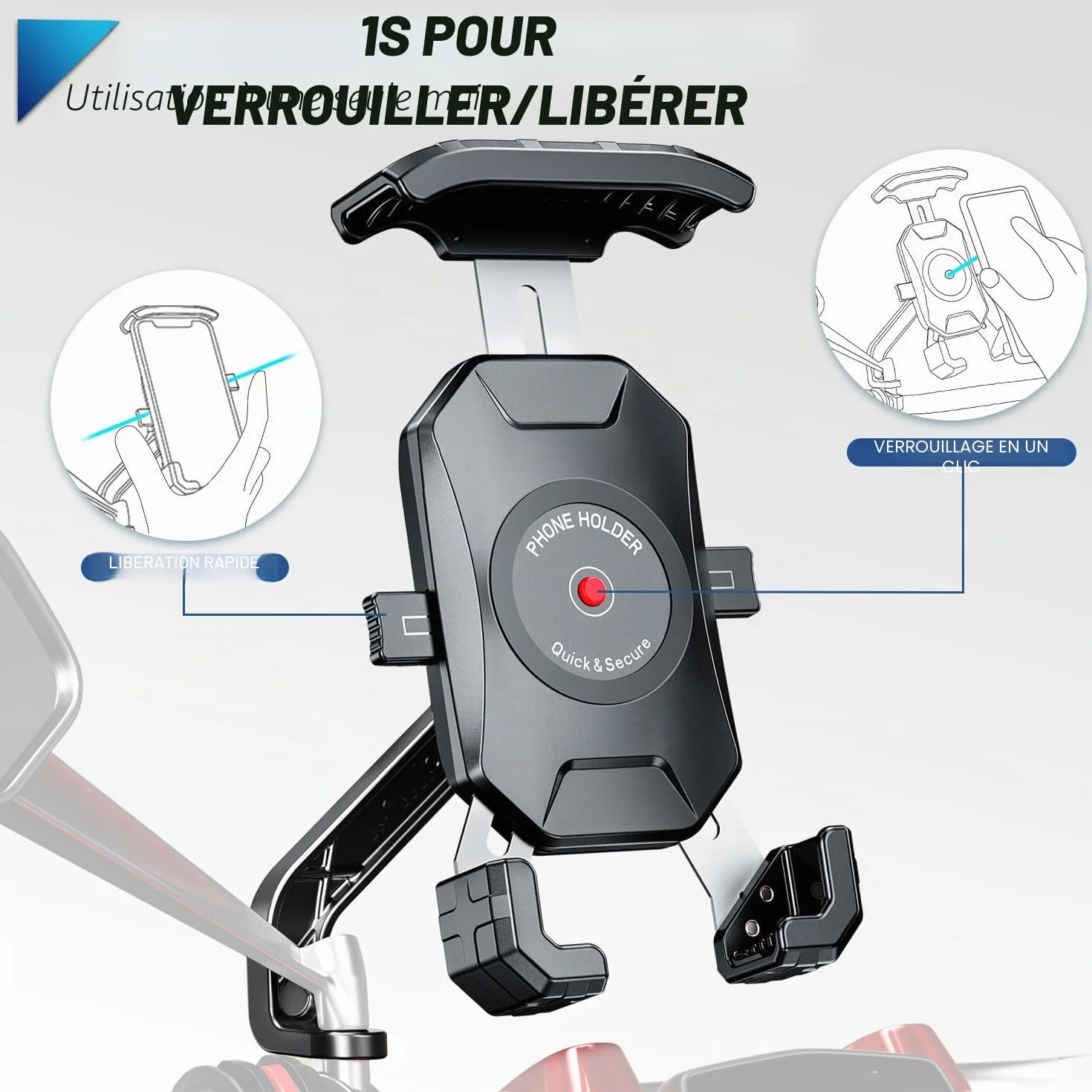 Support Téléphone Moto 360° Rotation Anti-Vibrations Support Smartphone Moto Anti-secousse Porte Telephone Scooter Antirouille Support Telephone Scooter Retroviseur pour 4-7'' Smartphone (Noir)