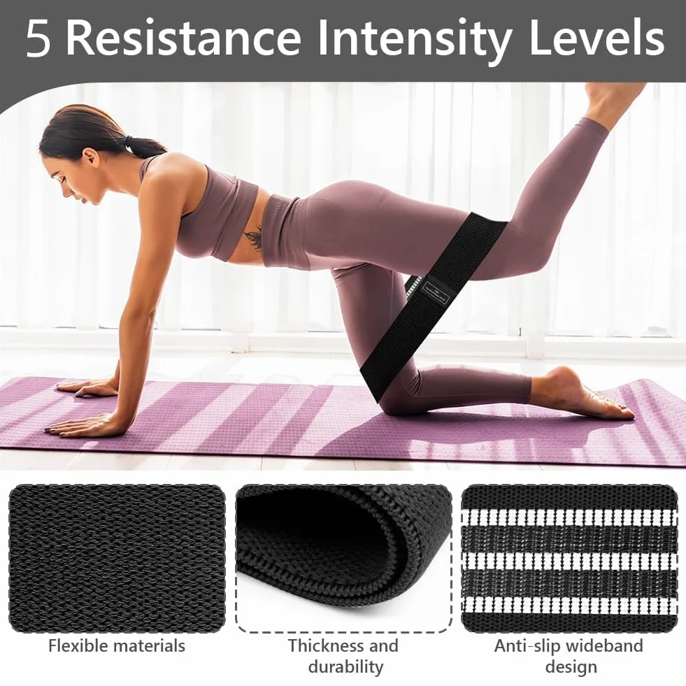 Flintronic Bande Élastique Musculation, Bande de Résistance 3/5 Niveaux de Force, Fitness en Tissu, avec Sac de Rangement