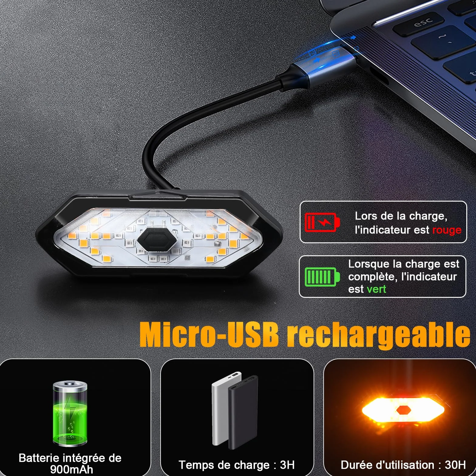 EBUYFIRE Feu Arrière Vélo avec Clignotants et Télécommande - 5 Modes LED, IPX4 Étanche, USB Rechargeable, Klaxon Intégré, Montage Universel