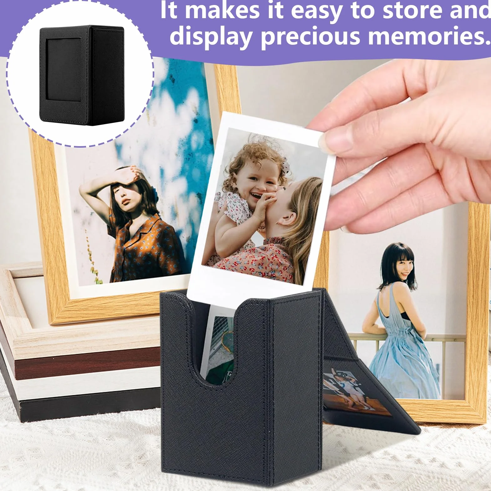 Boîte de Rangement Photo pour Instax Mini – Étui de Stockage 3 Pouces Noir, Compatible avec Fujifilm Instax Mini Film (54x86mm)