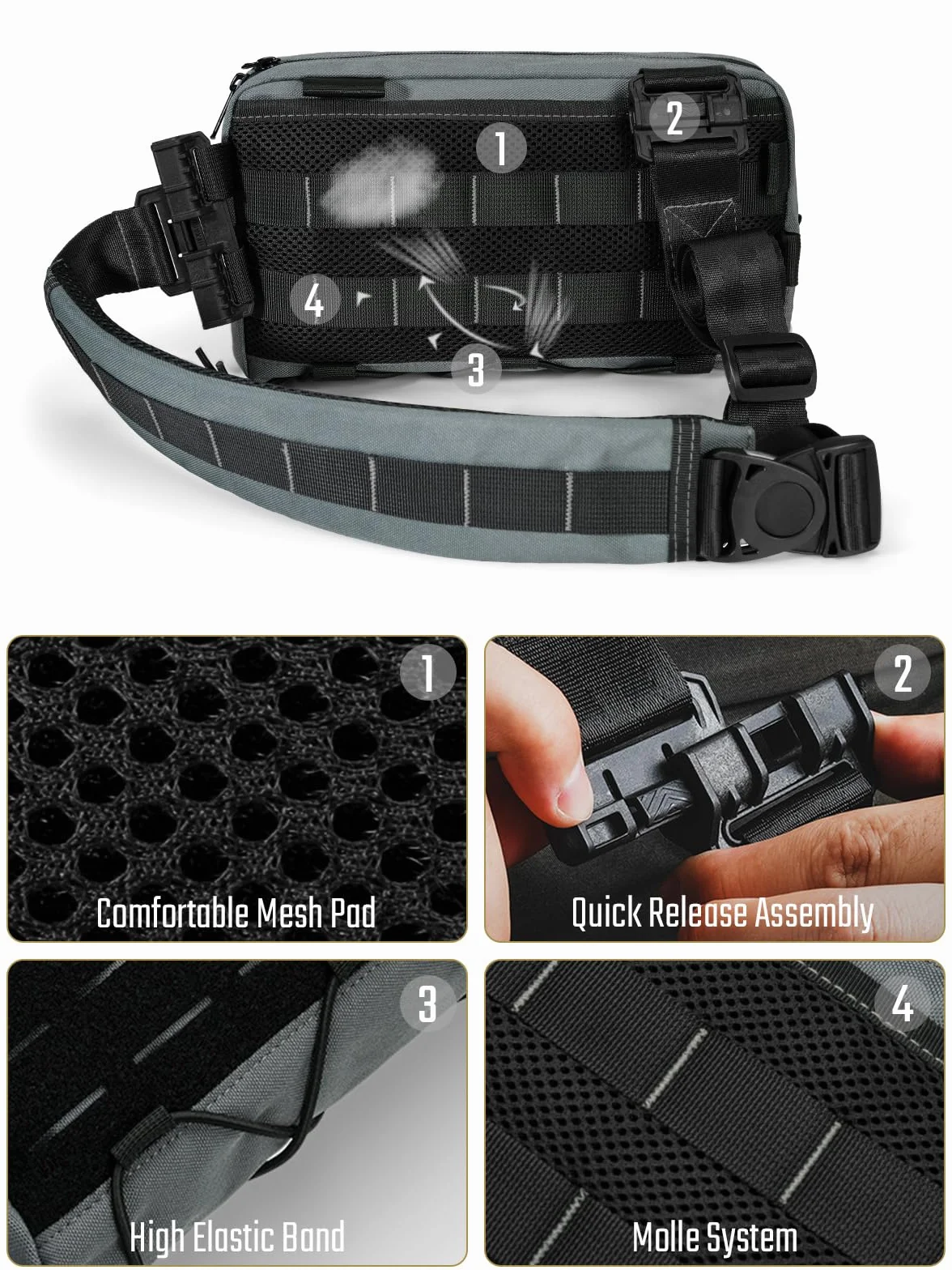 TACTICAL_GEEK Cache L3 EDC Sling Bag Poitrine Sac bandoulière Nylon CORDURA Fermeture éclair YKK Sac à dos d'épaule Tactique Sangle Ambidextre de Randonnée