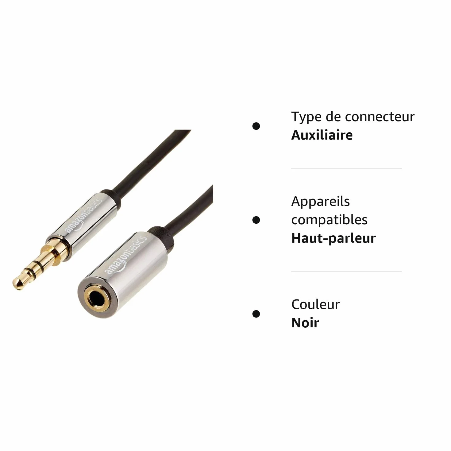 Amazon Basics Rallonge audio stéréo 3,5 mm Auxiliaire mâle vers femelle, 3.66 m, 12 feet, Noir