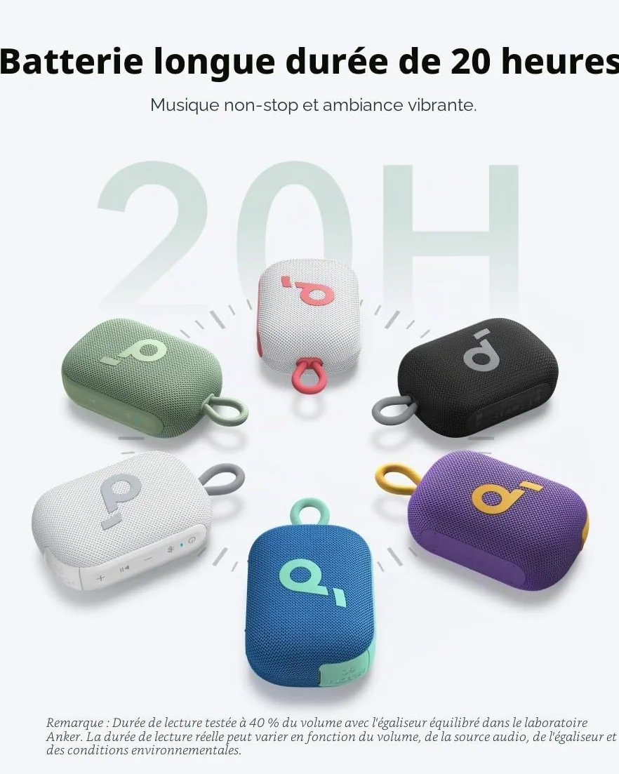 Soundcore Select 4 Go Enceinte Bluetooth Ultra Portable, Enceinte de Douche, 20h, IP67, Flottante, Son Puissant de 5W, Mini Enceinte Bluetooth Portable, pour intérieur, extérieur, randonnée et vélo