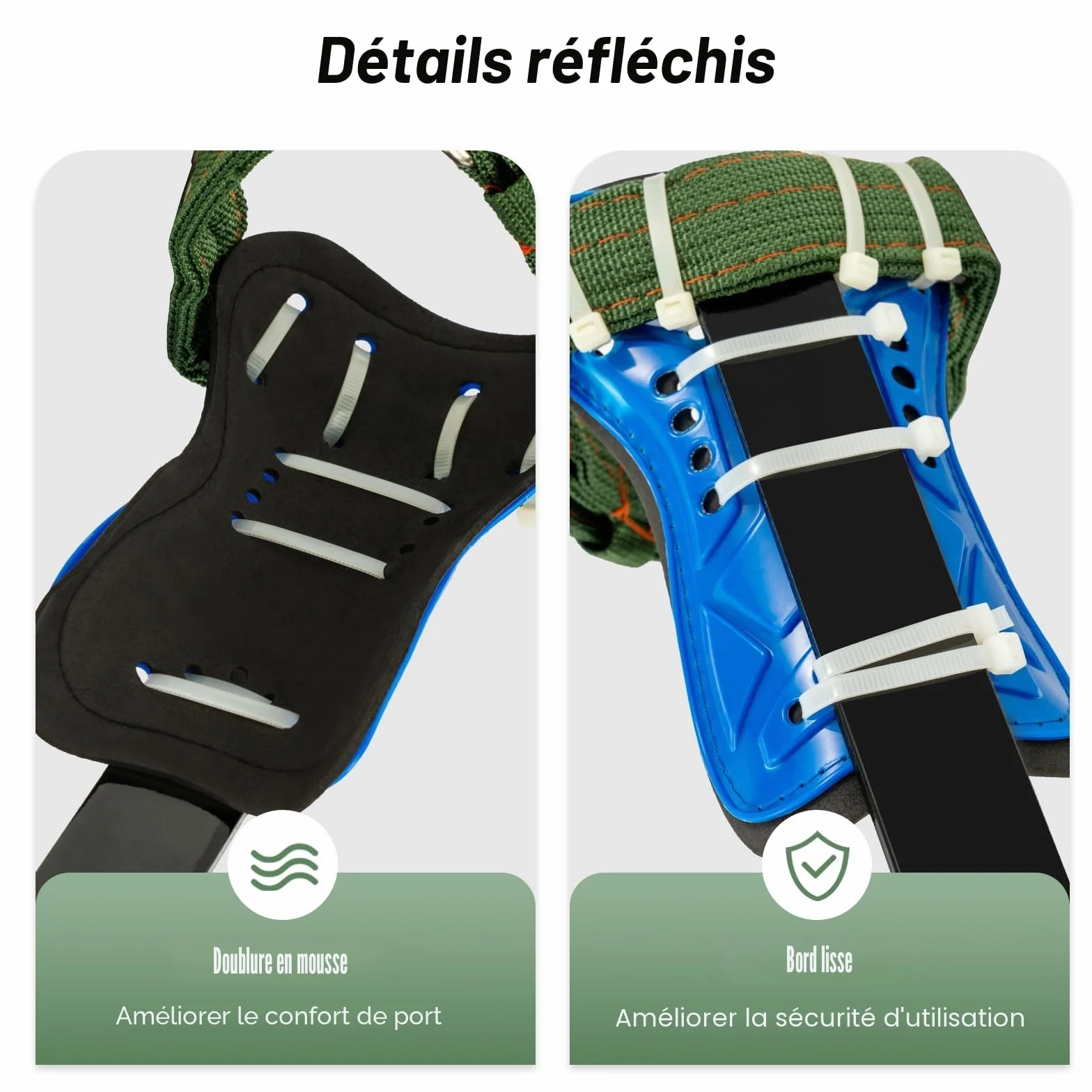 KigerNee Kit d'escalade crampons à 2 dents 100 kg sangle à 5 points réglable en hauteur