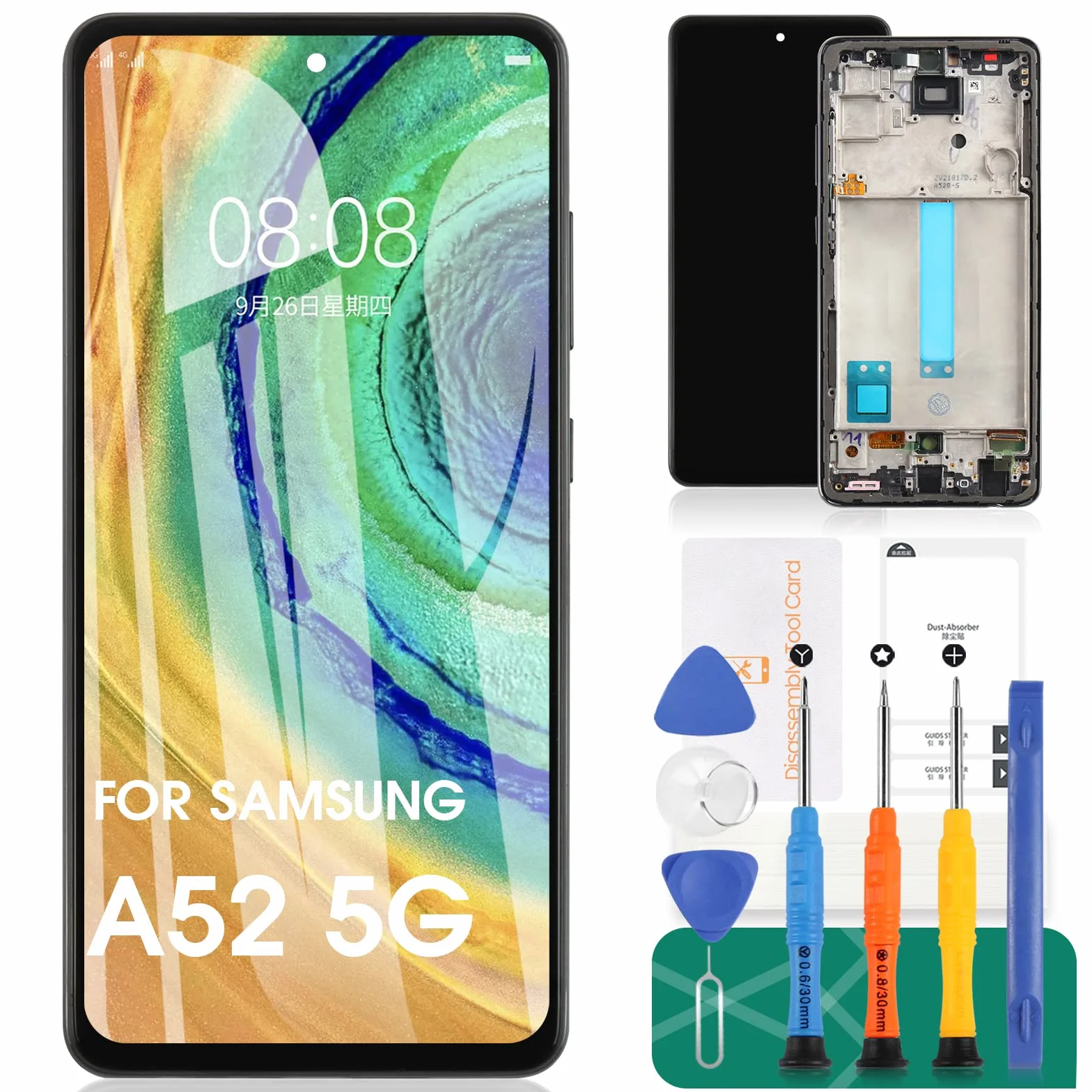 Écran tactile de rechange TFT pour Samsung Galaxy A52 5G LCD pour Samsung A52 5G Digitizer pour SM-A526B SM-A526U Écran tactile Assemblée Pièce de réparation avec cadre (sans empreintes digitales)
