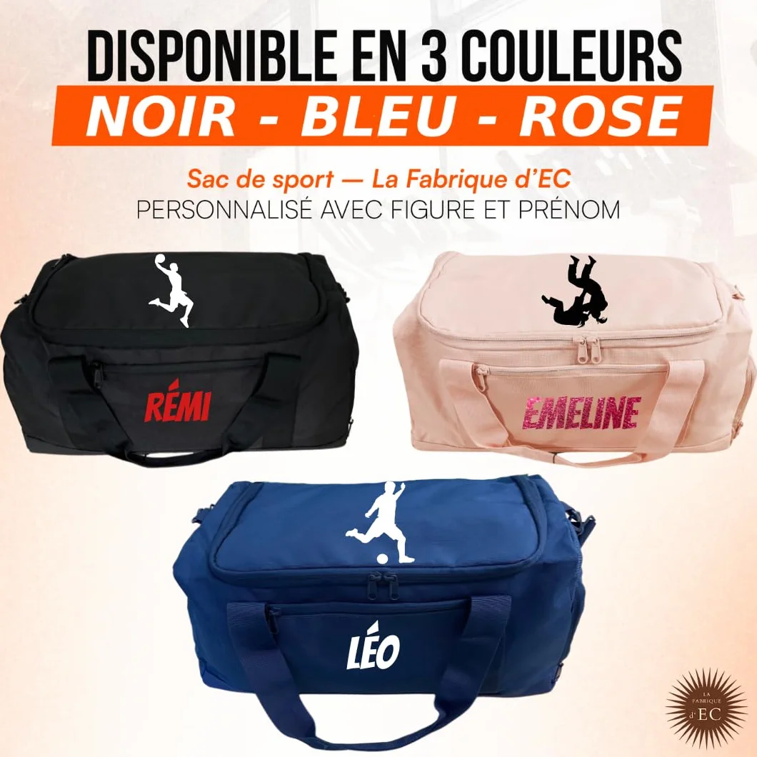 Sac de Sport Multi Sports personnalisé Motif Foot Basket Handball Judo Tennis Prénom