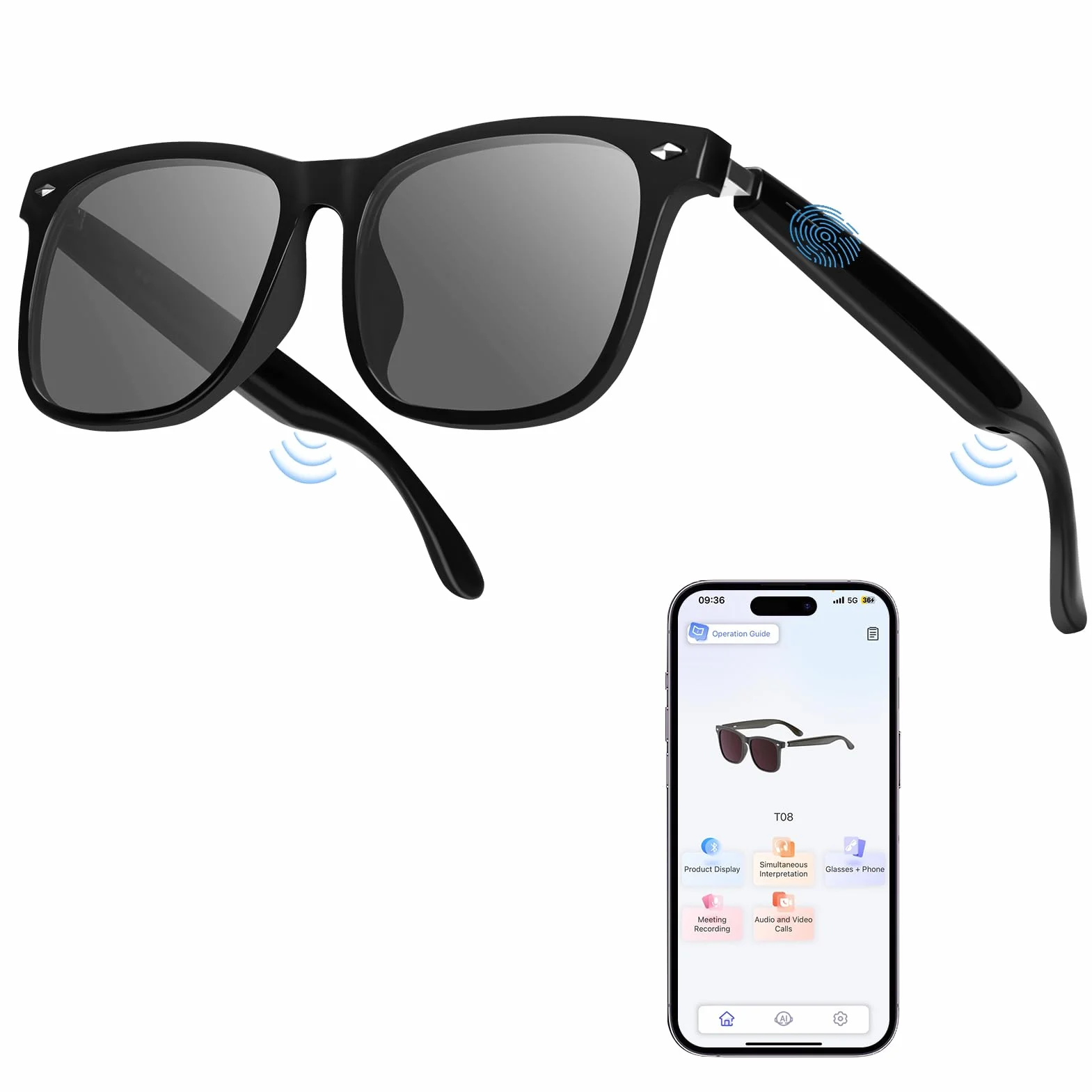 Lunettes intelligentes Bluetooth avec haut-parleur, 115 langues, traduction en temps réel, protection UV, verres polarisés, pour homme et femme, jeux, réunions, voyages
