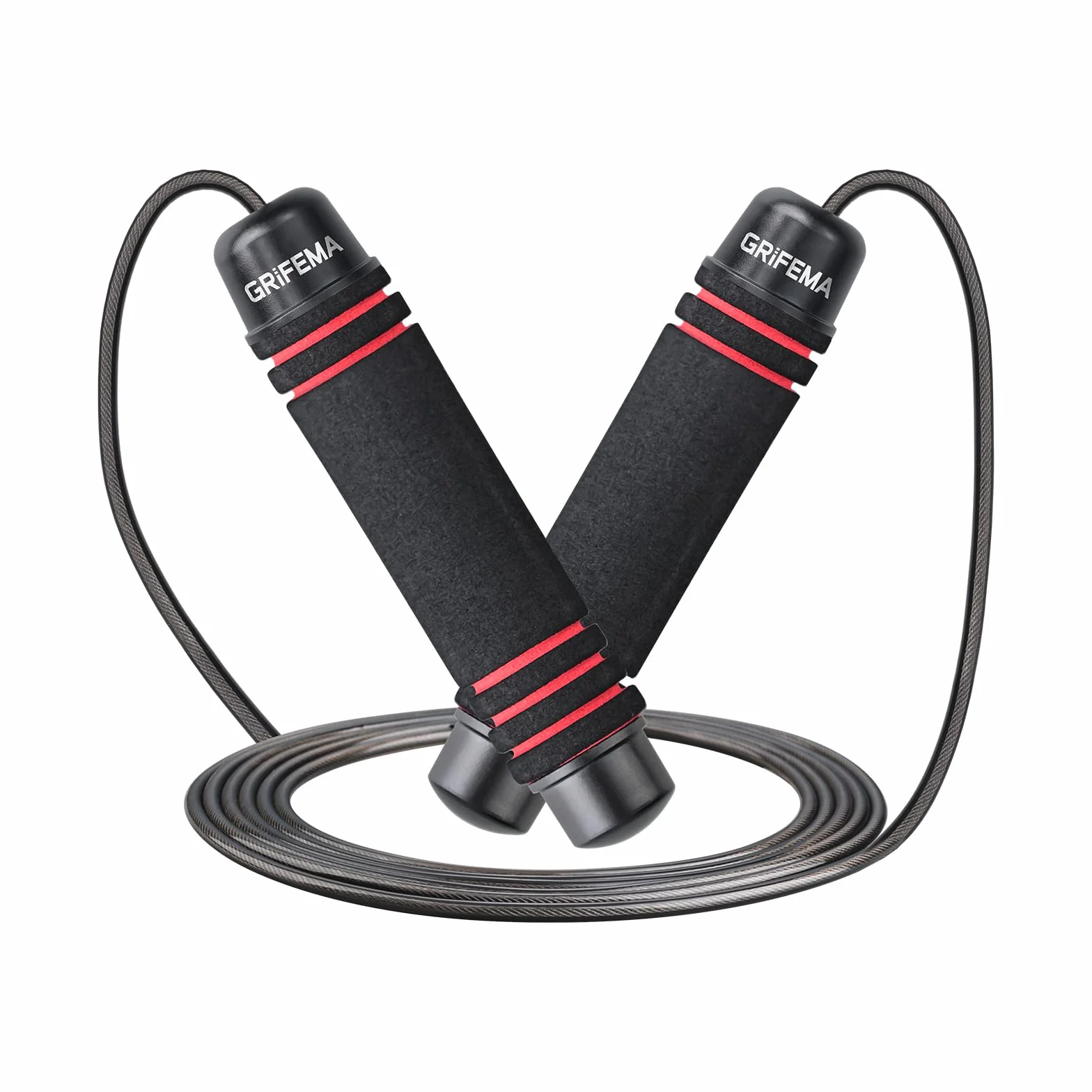 GRIFEMA GA5004 Corde à Sauter Poignée Mousse Antidérapante Fitness Musculation Noir