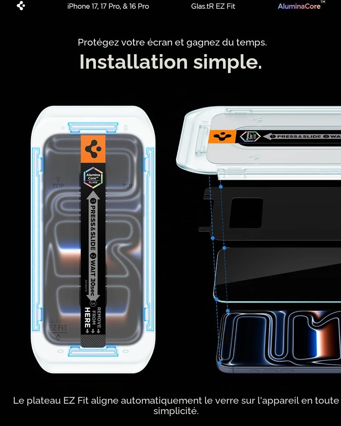 Spigen Glas.tR EZ Fit Verre Trempé pour iPhone 17, iPhone 17 Pro, iPhone 16 Pro, 2 Pièces, Installation Facile, Dureté 9H, Résistant aux Rayures, Protection écran