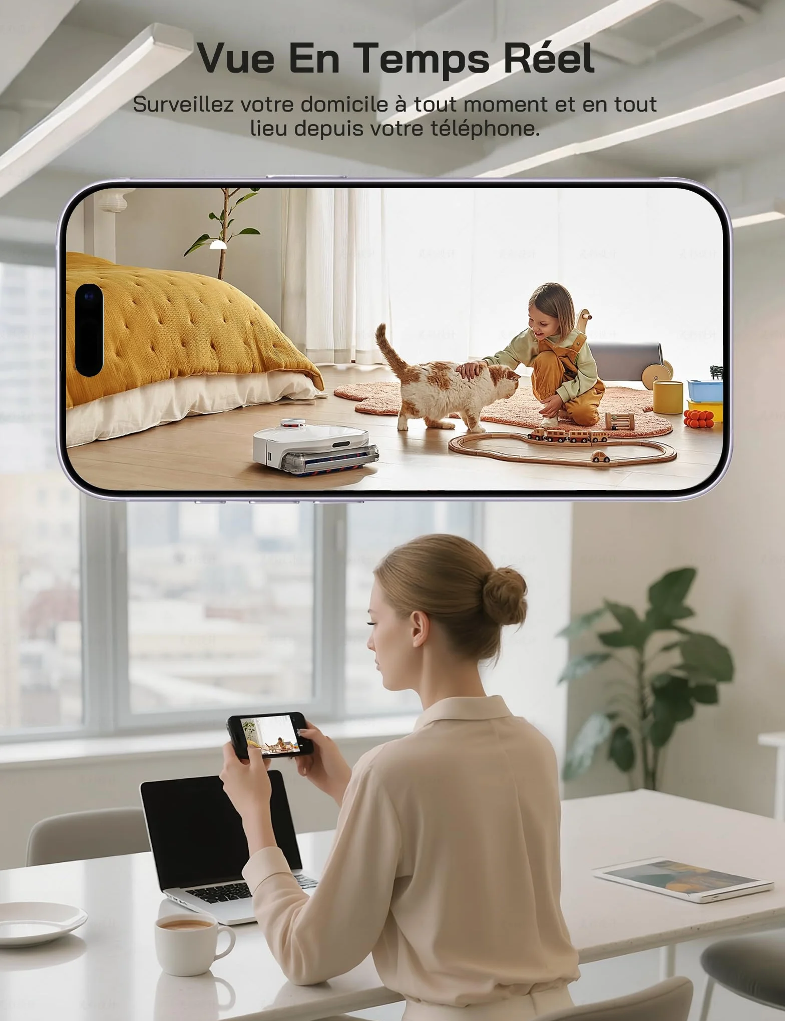 WOLFANG Caméra Intérieure sans Fil 1080P, Caméra WiFi avec Vision Nocturne, Détection de Mouvement, Audio Bidirectionnel, Compatible Alexa & Google Home, WiFi 2,4 GHz Uniquement