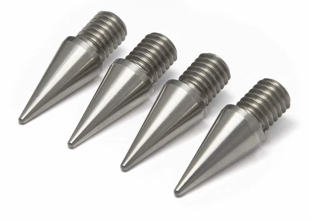 PrecisionGeek - Pointes d'enceintes M4 de 7 mm de long, cône de 8 mm de diamètre, en acier inoxydable pour petites enceintes, supports HiFi, armoires, barres de son - Lot de 4 pièces