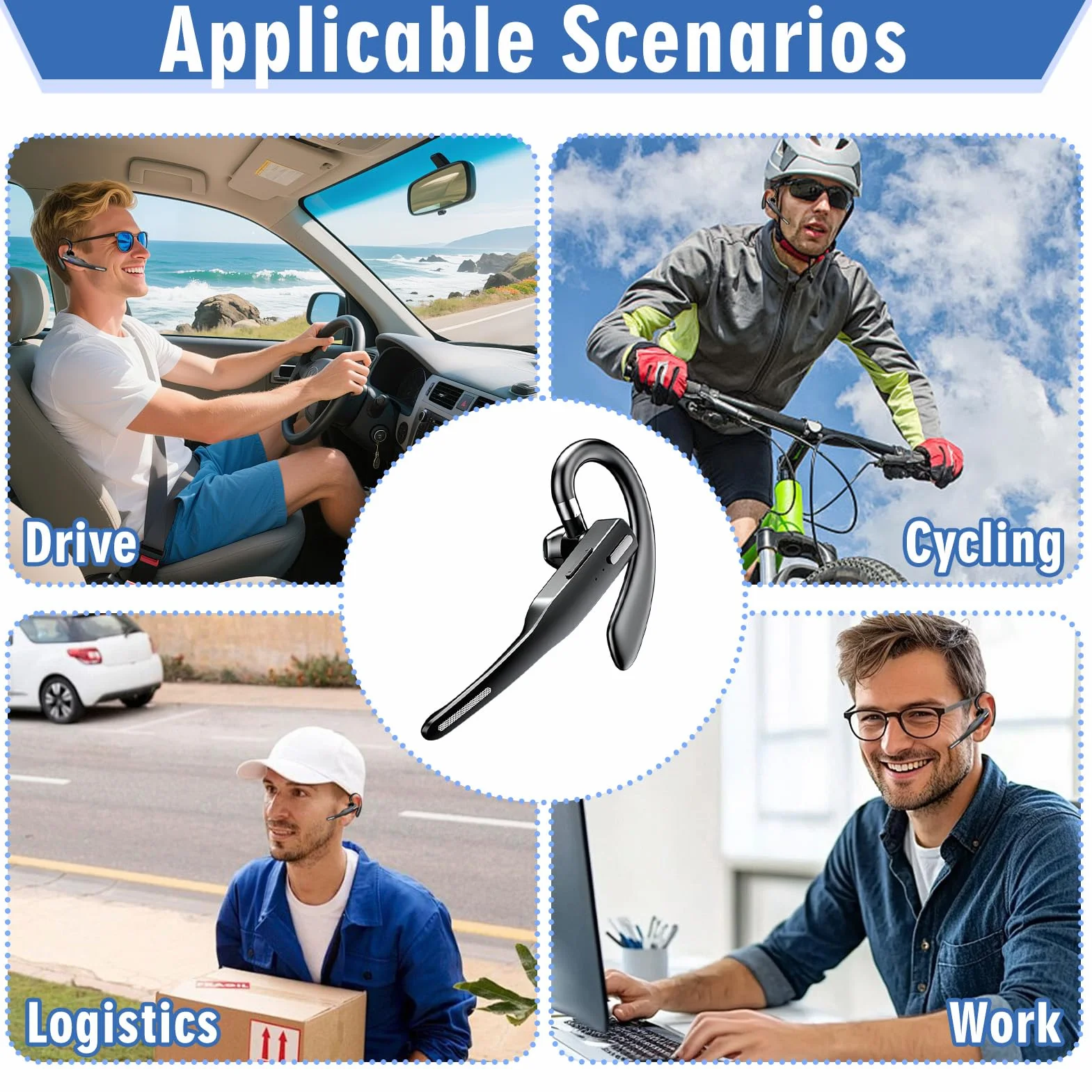 Oreillette Bluetooth sans Fil 6.1 avec Boîtier de Chargement 500 mAh, Kit Main Libres Bluetooth avec Dual Mic CVC8.0, Écouteurs sans Fil Casques Mono Légère pour Conduite/Bureau/Affaires