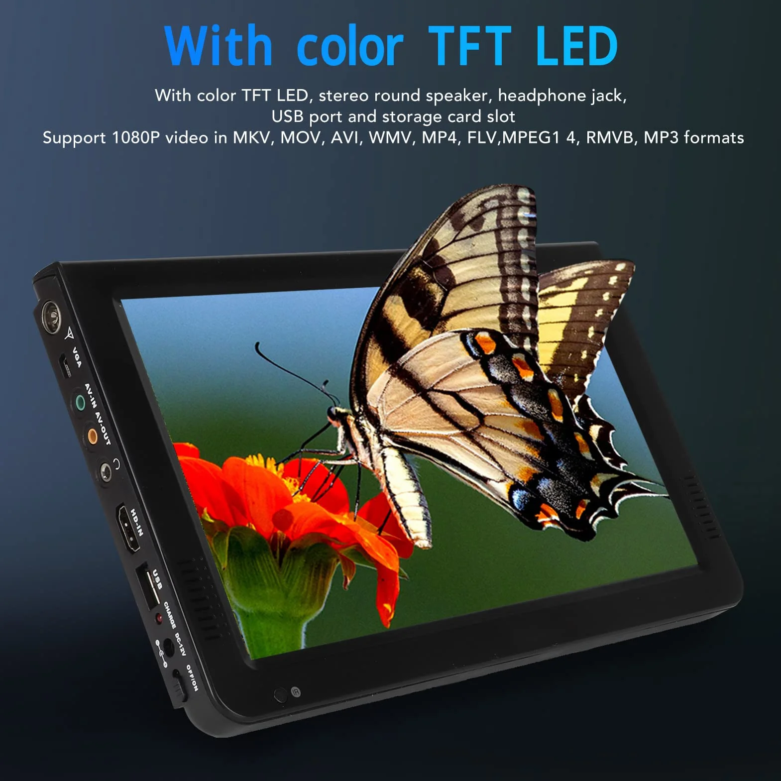 Téléviseur Portable 10 Pouces TFT LED 1080P Rechargeable avec Réception Forte
