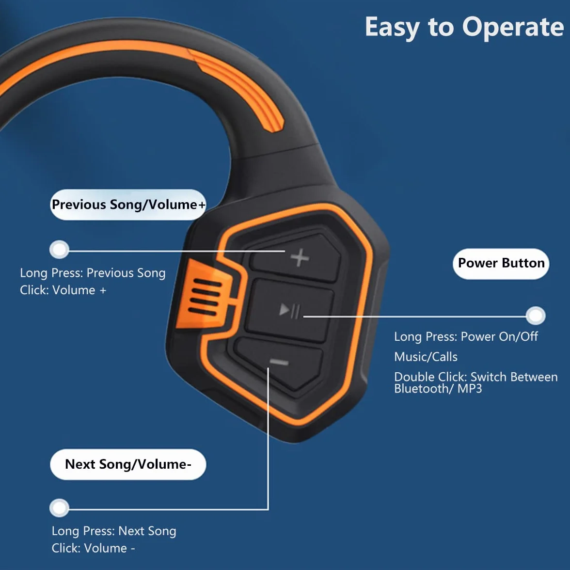 Casque Sans Fil Conduction Osseuse Bluetooth 5.1 IPX8 Étanche Sport, Écouteurs Natation 16Go MP3, Oreille Ouverte Bleu