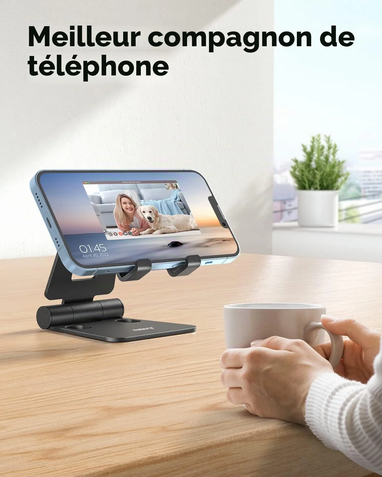 Nulaxy Support Téléphone Réglable Pliable Bureau, Compatible iPhone Samsung Huawei Smartphones, Noir