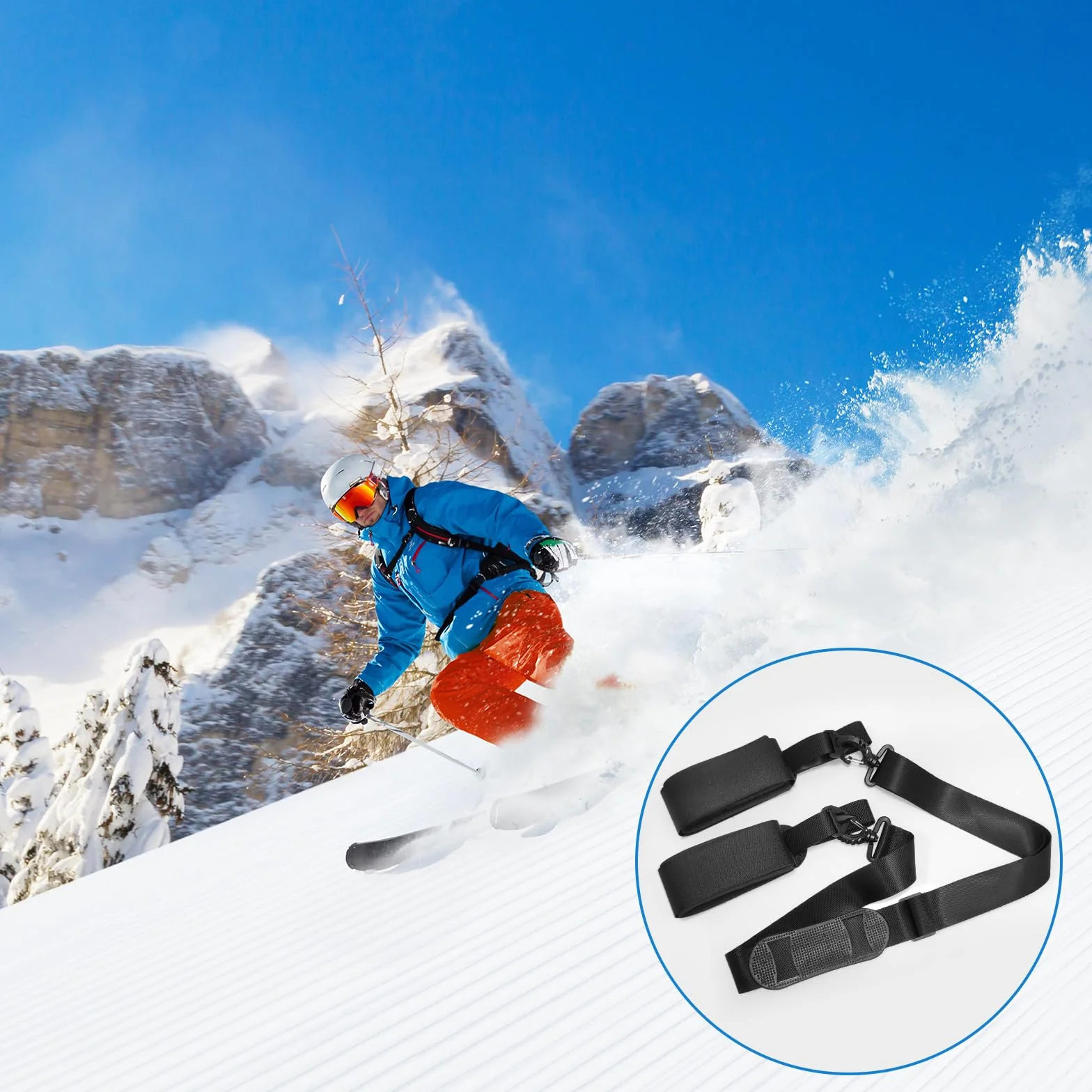 Sangle de Ski Réglable avec Bandoulière Rembourrée pour Transport de Skis et Bâtons