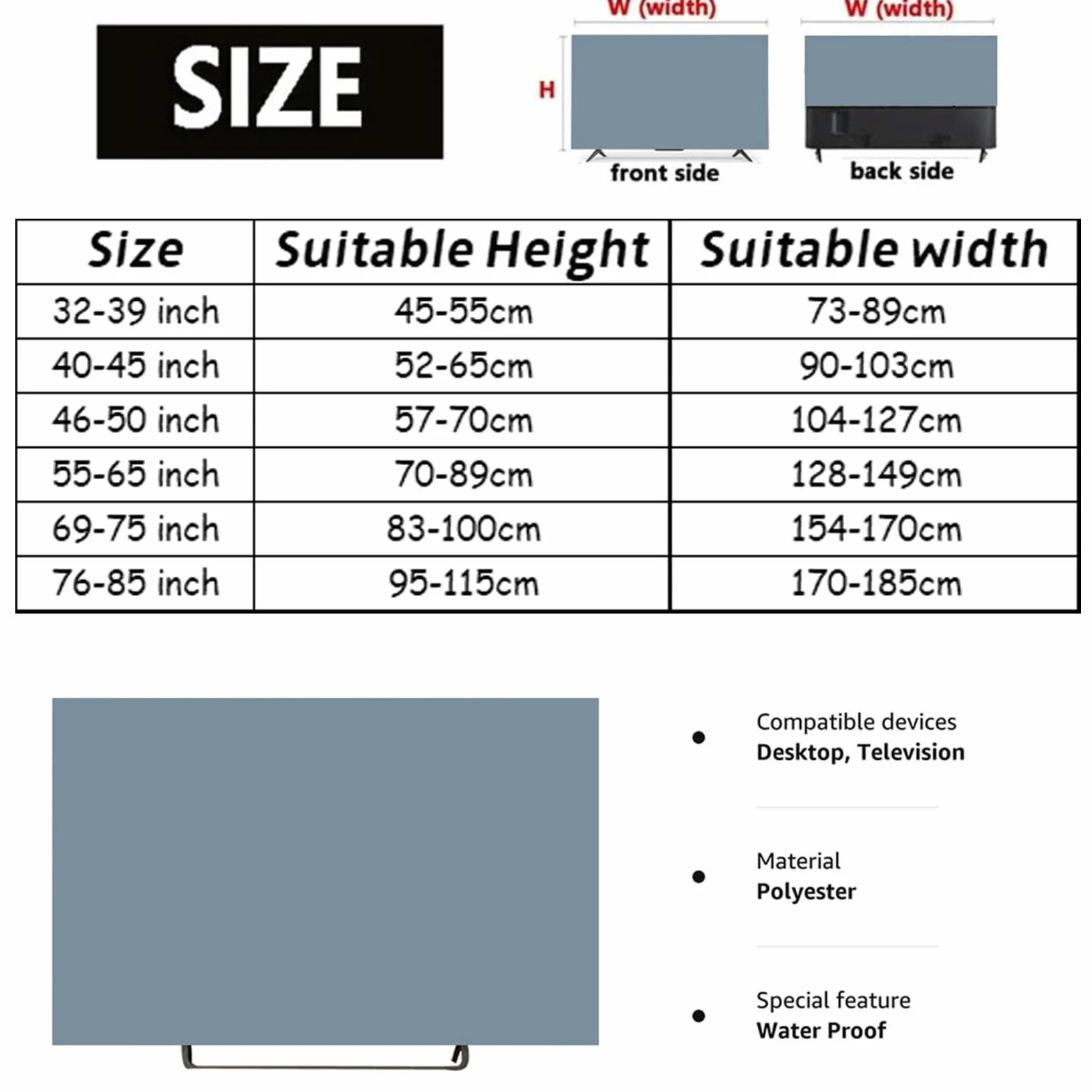 TV Housse Anti-Poussière, Housses de Télévision en Tissu Élastique Couverture de Télévision Protection Housse d'Écran Protection for 32 à 85 Pouces (55-65 pouces,Vagues de mer)