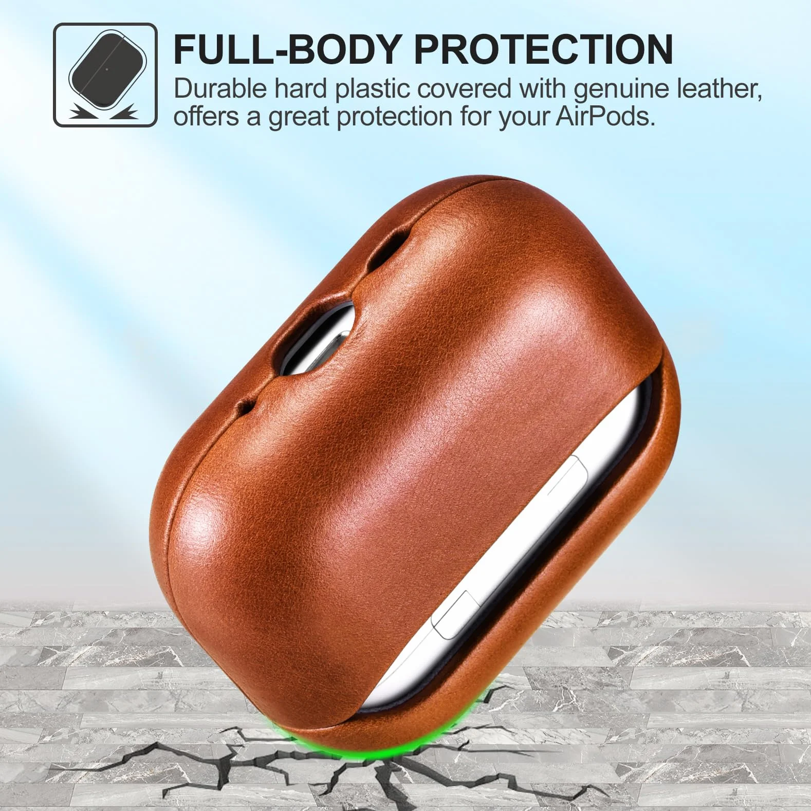 Coque en Cuir pour AirPods Pro 3 2025, ICARER Housse en Cuir Résistant aux Chocs Premium Étui Case Cover pour Apple AirPods Pro 3 2025 Headset Recharge (LED Visible) Support Chargeur sans Fil-Marron