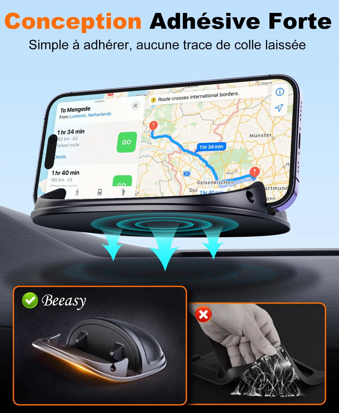 Beeasy Support Téléphone Voiture Antidérapant – Silicone Universel Porte Voiture pour Tableau de Bord, Compatible avec GPS, iPhone ((17 à 7), Samsung, Huawei, OnePlus, Pixel & Android