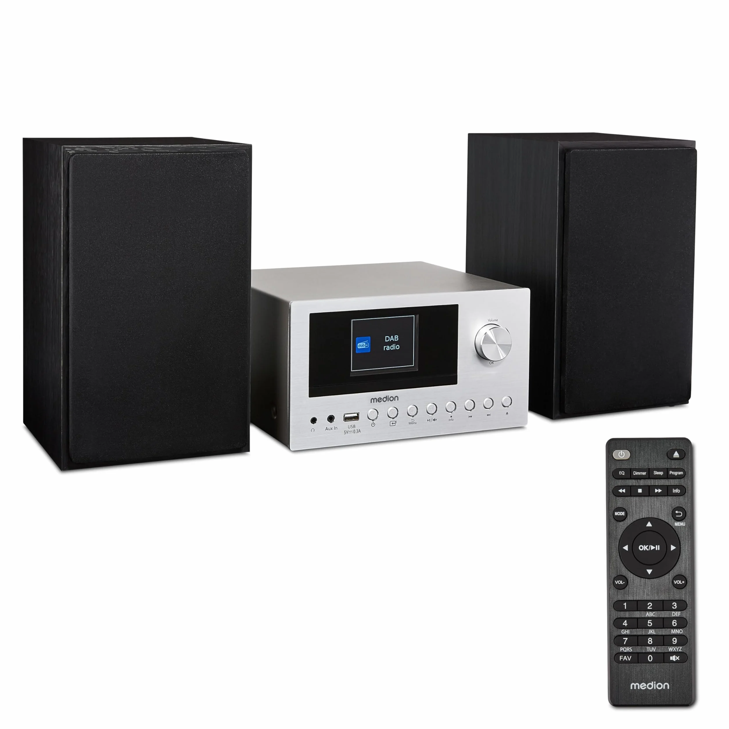 MEDION P85003 Mini Chaîne HiFi avec Lecteur CD (WiFi, Bluetooth, Radio Internet, Dab +, USB, AUX, Égaliseur, Écran Couleur TFT avec télécommande, 2X 15 W RMS) Argent