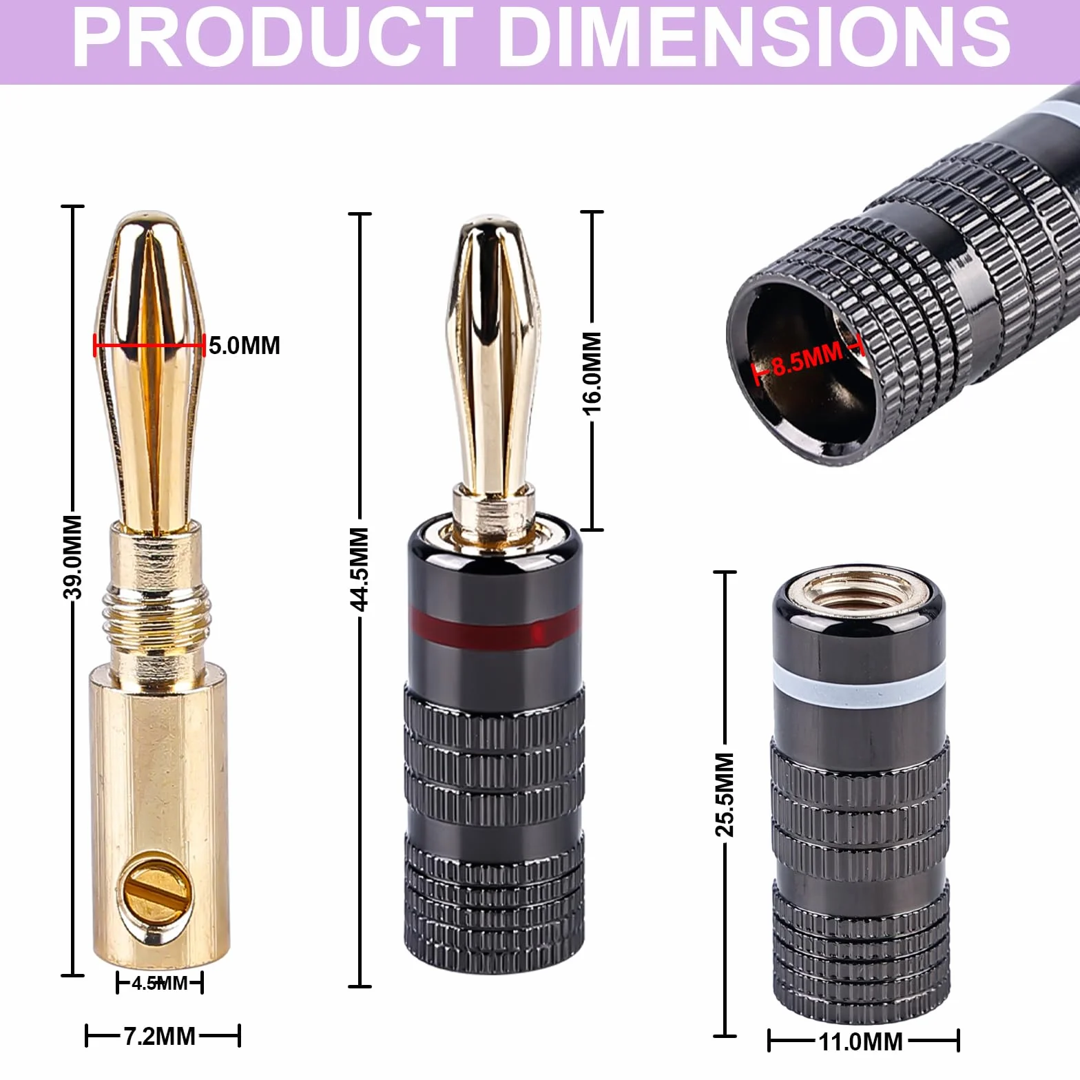Vegena 20 Pièces Fiche Banane, Fiches Bananes Plaquées, 4mm Banane Connecteur, Connecteurs Banane Pour Câble Enceinte Câble De Haut-Parleur Amplificateur Récepteur Av