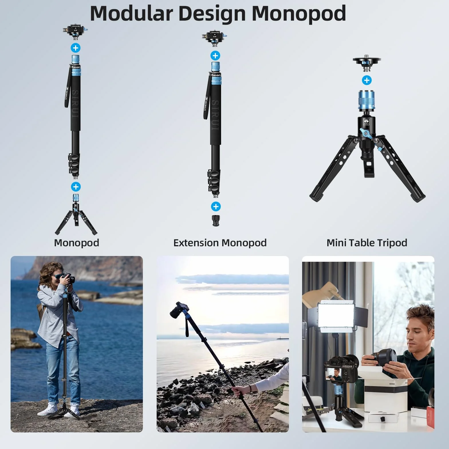SIRUI Monopode de voyage professionnel en aluminium 192,5 cm charge maximale 15 kg compatible avec appareils photo