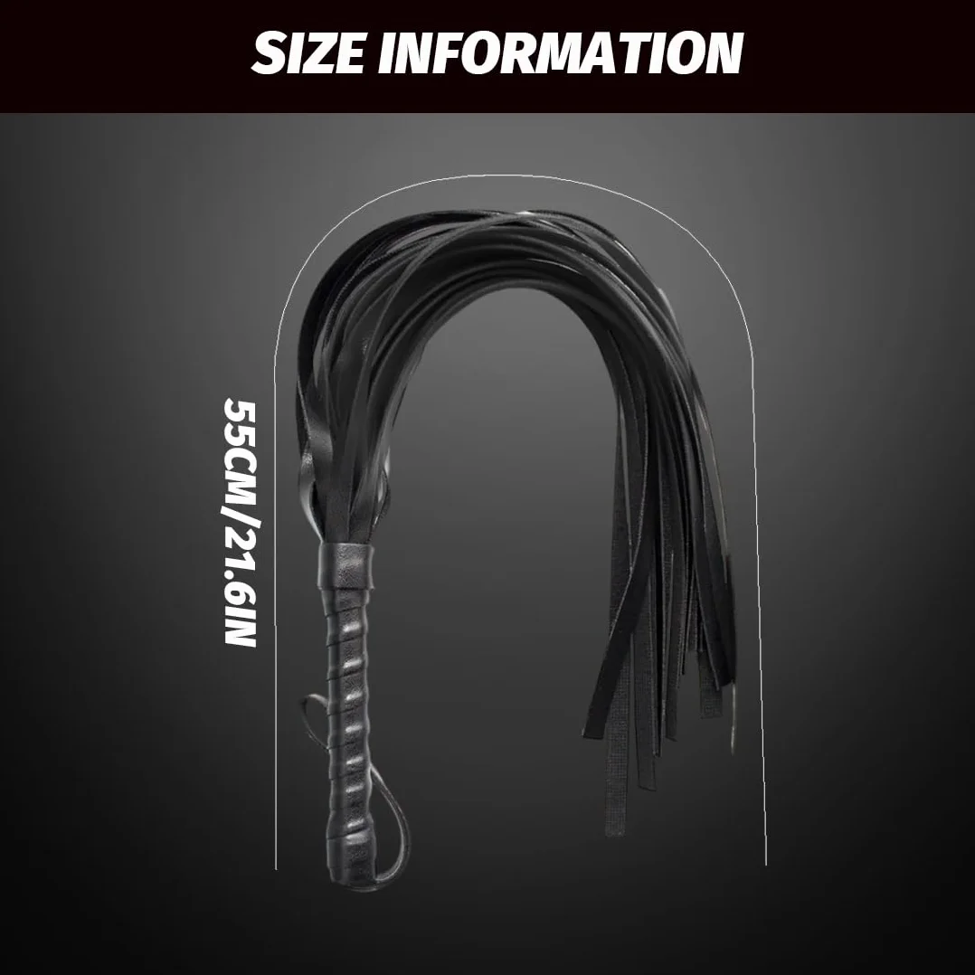 Fouet en Cuir avec Franges Cravache d'Entraînement Accessoire Équitation Sports Équestres Extérieur (Noir)