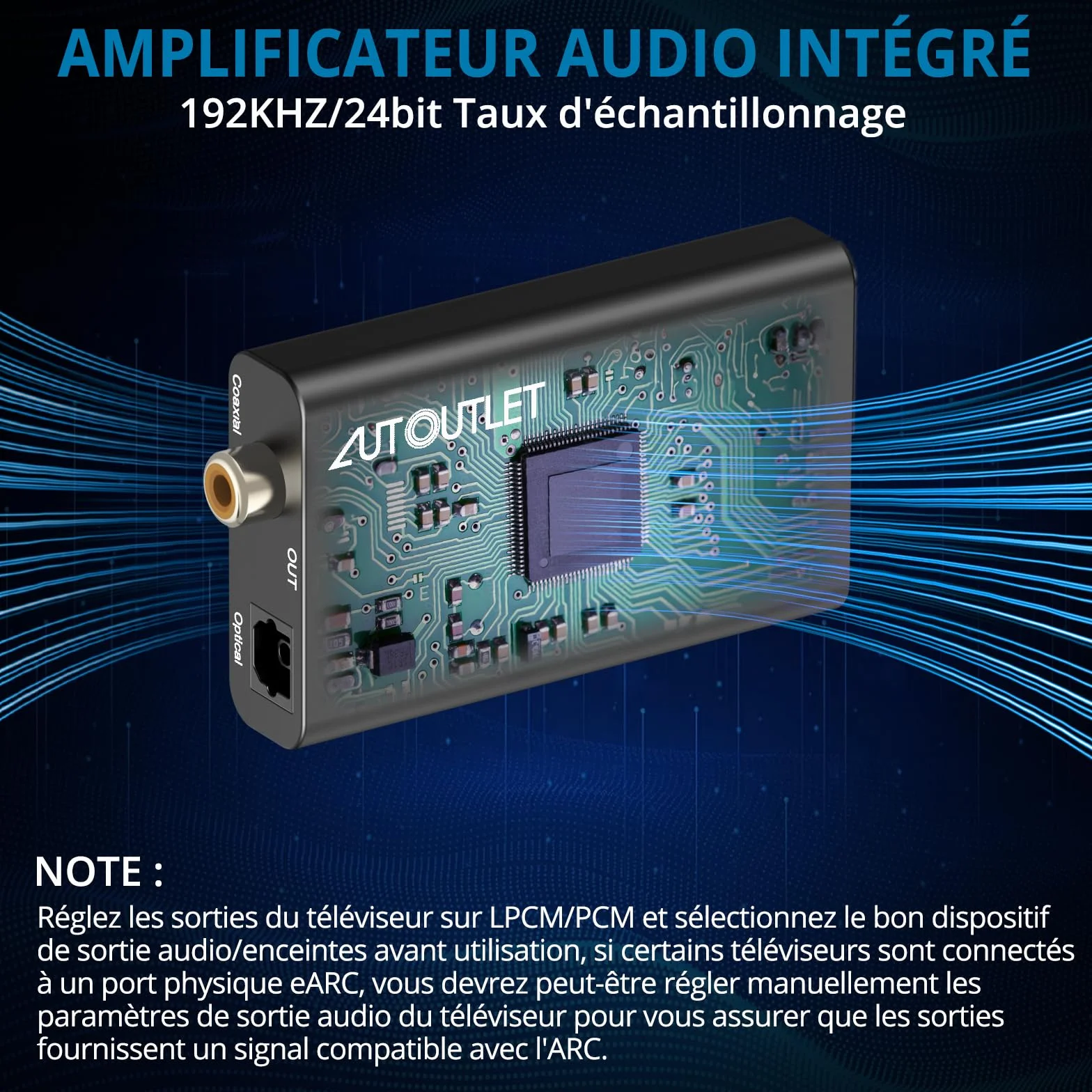 AUTOUTLET Extracteur Audio HDMI ARC 192 KHz, Adaptateur ARC 1M Optique, Répartiteur Audio pour Amplificateur Barre de Son Système H