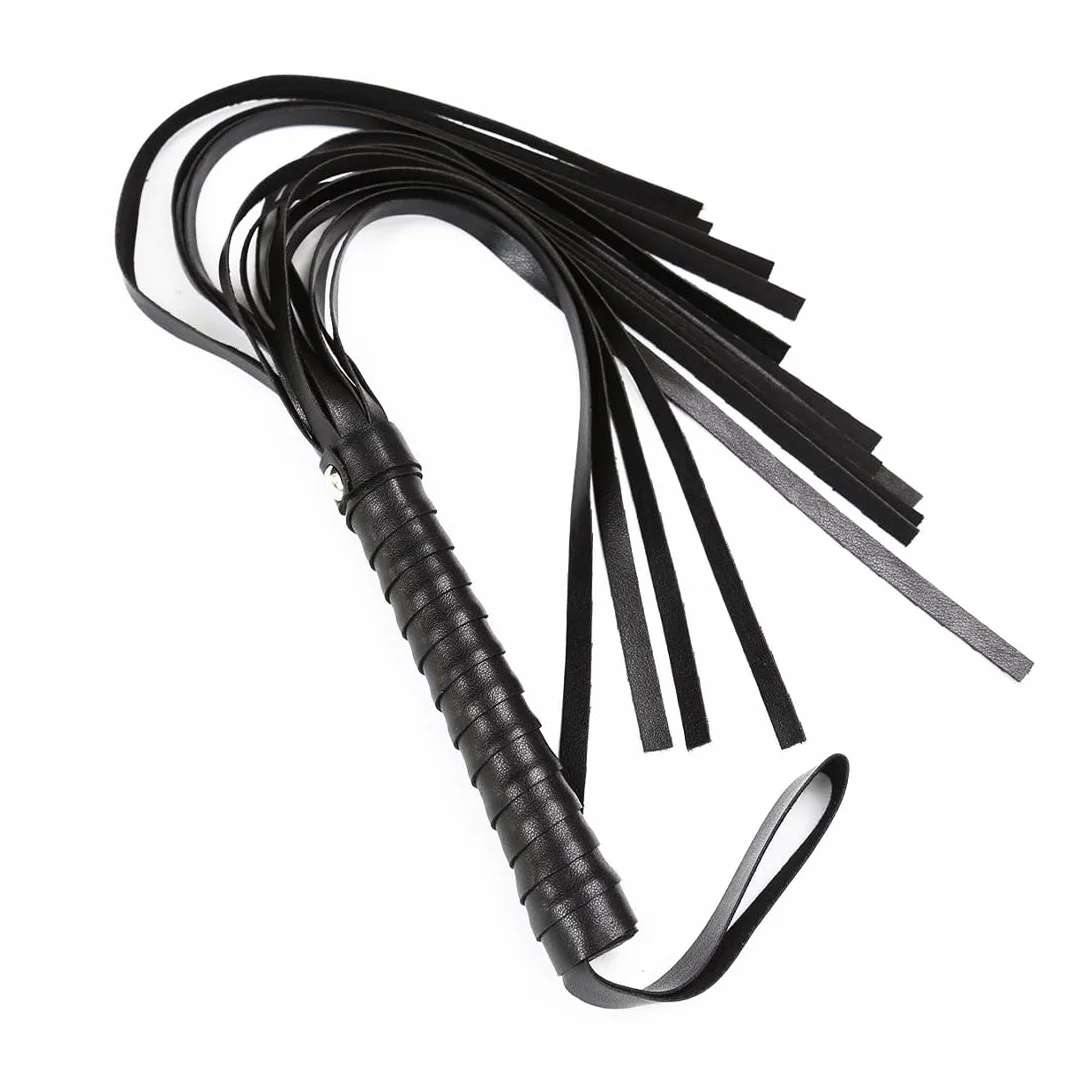 Fouet en Cuir avec Franges Cravache d'Entraînement Accessoire Équitation Sports Équestres Extérieur (Noir)