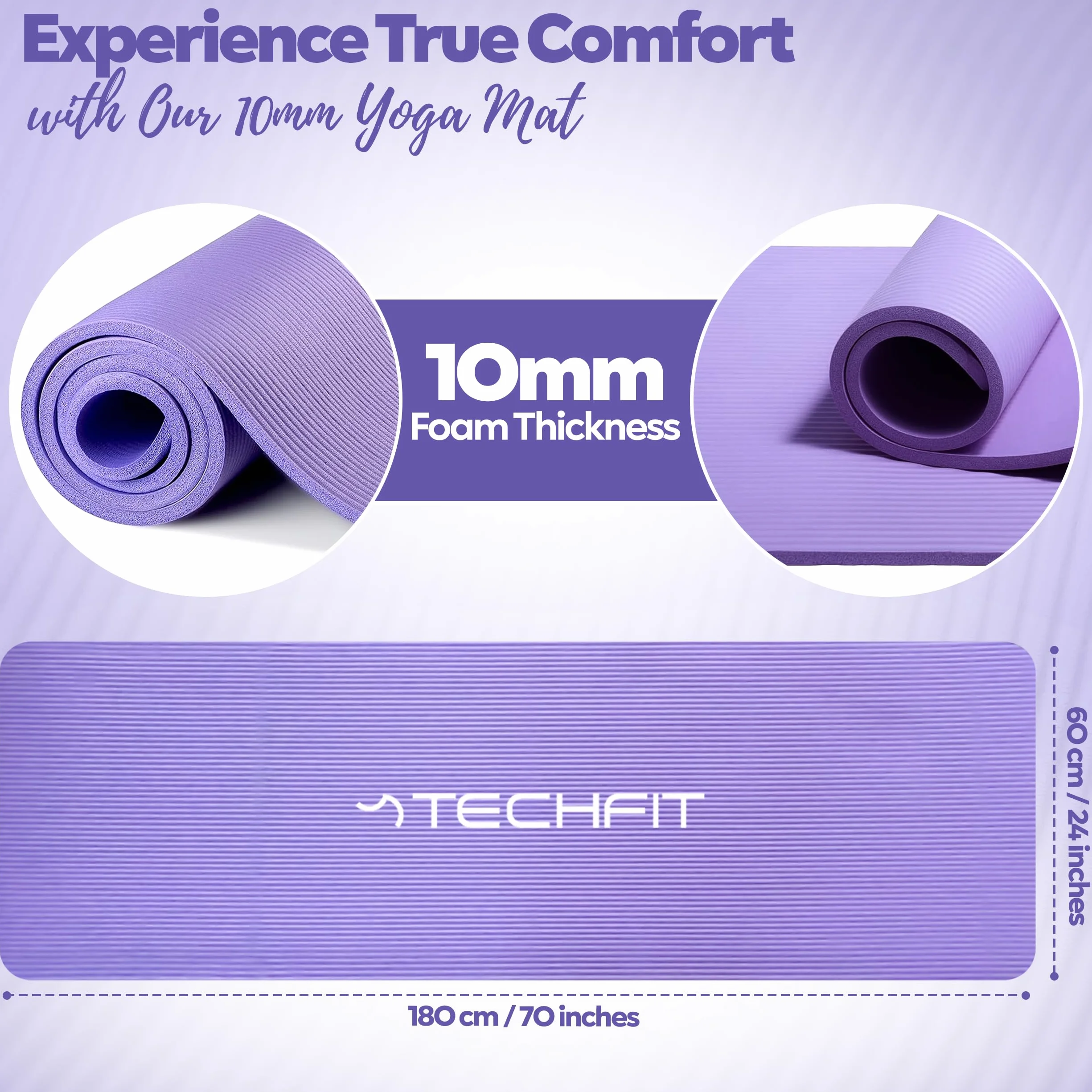 Tapis Yoga Antidérapant Professionnel TPE 180x60 cm 10 mm Non Toxique Hypoallergénique Durable avec Sangle et Sac