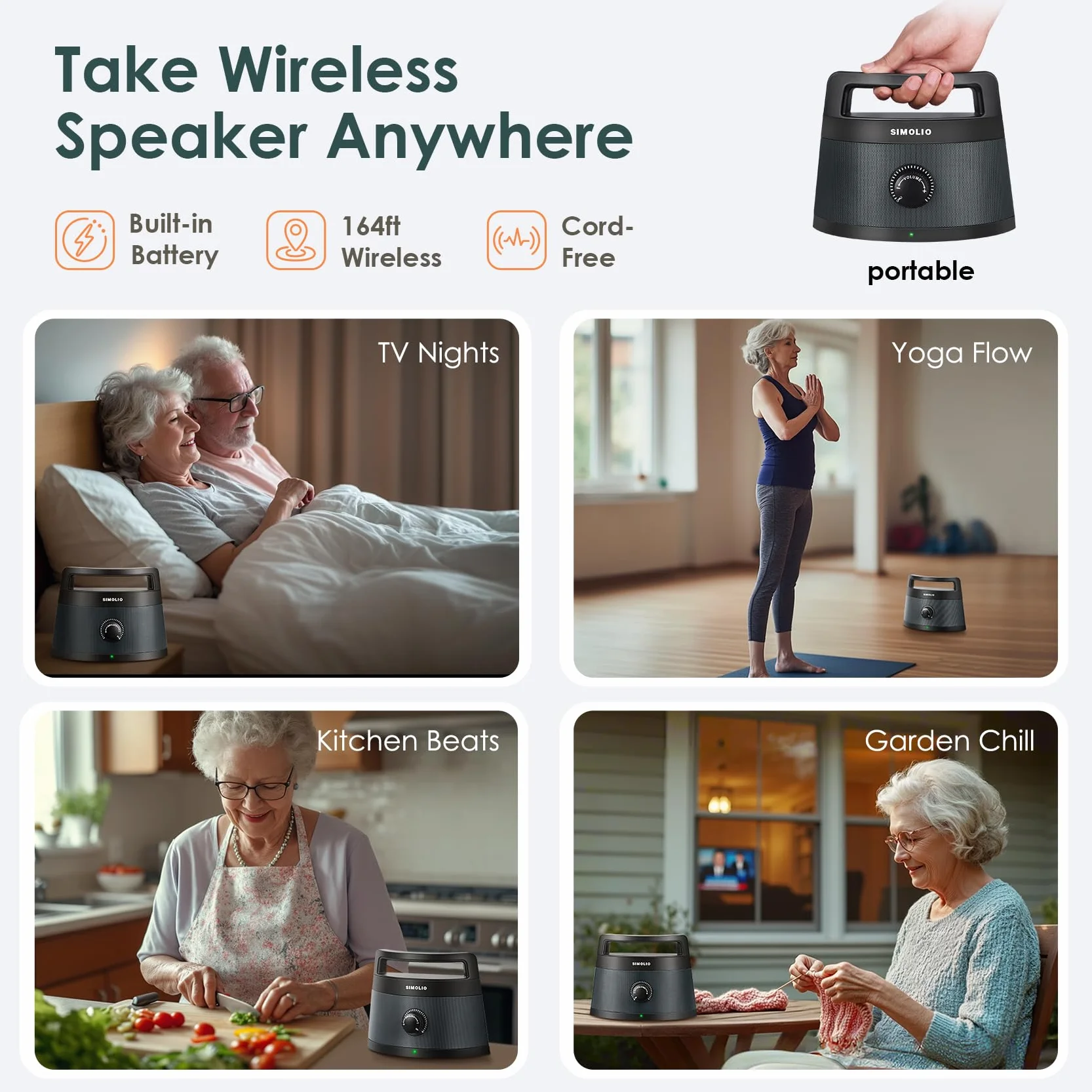 SIMOLIO Enceintes TV sans Fil Seniors Malentendants Bluetooth Haut-parleurs 3 Modes Égalisation Améliorateur Dialogue 164 Pieds