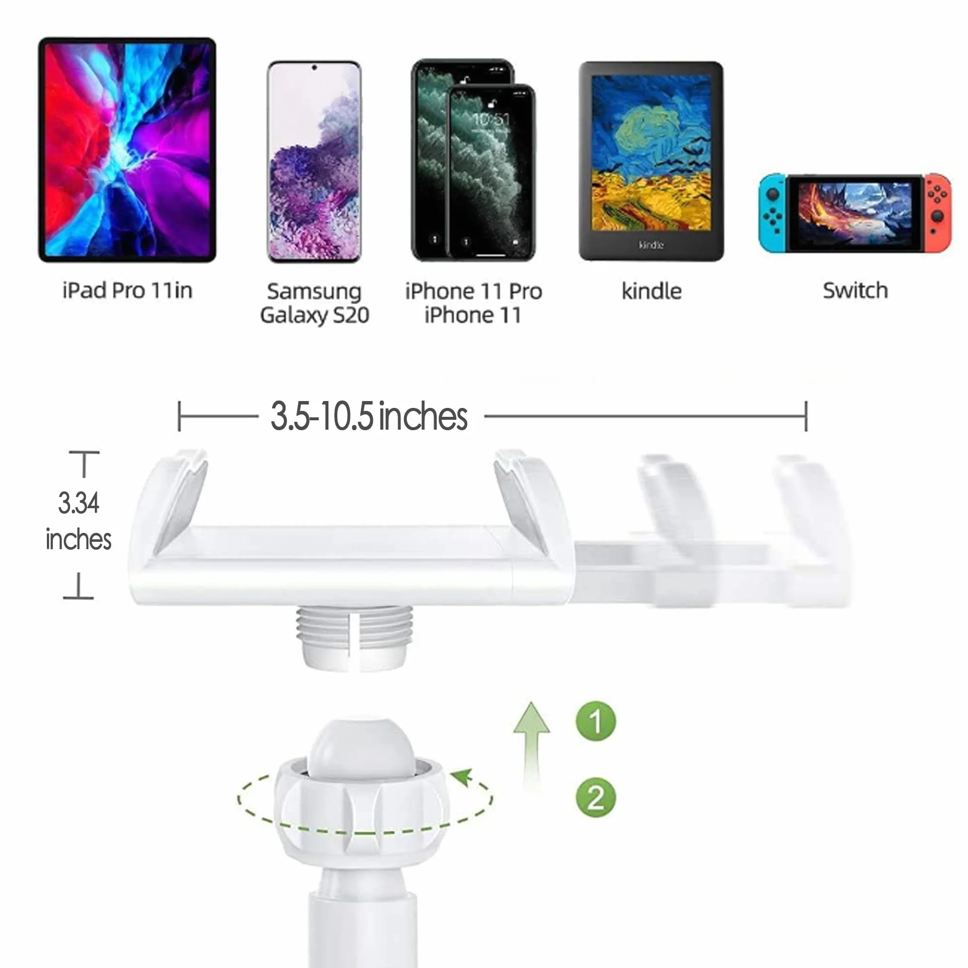 Support de Téléphone, Universelle Lit Support Telephone Bureau Rotation 360° Support,80 cm de Longueur Totale, Gooseneck Support Réglable, Bras Extensible (Blanc)