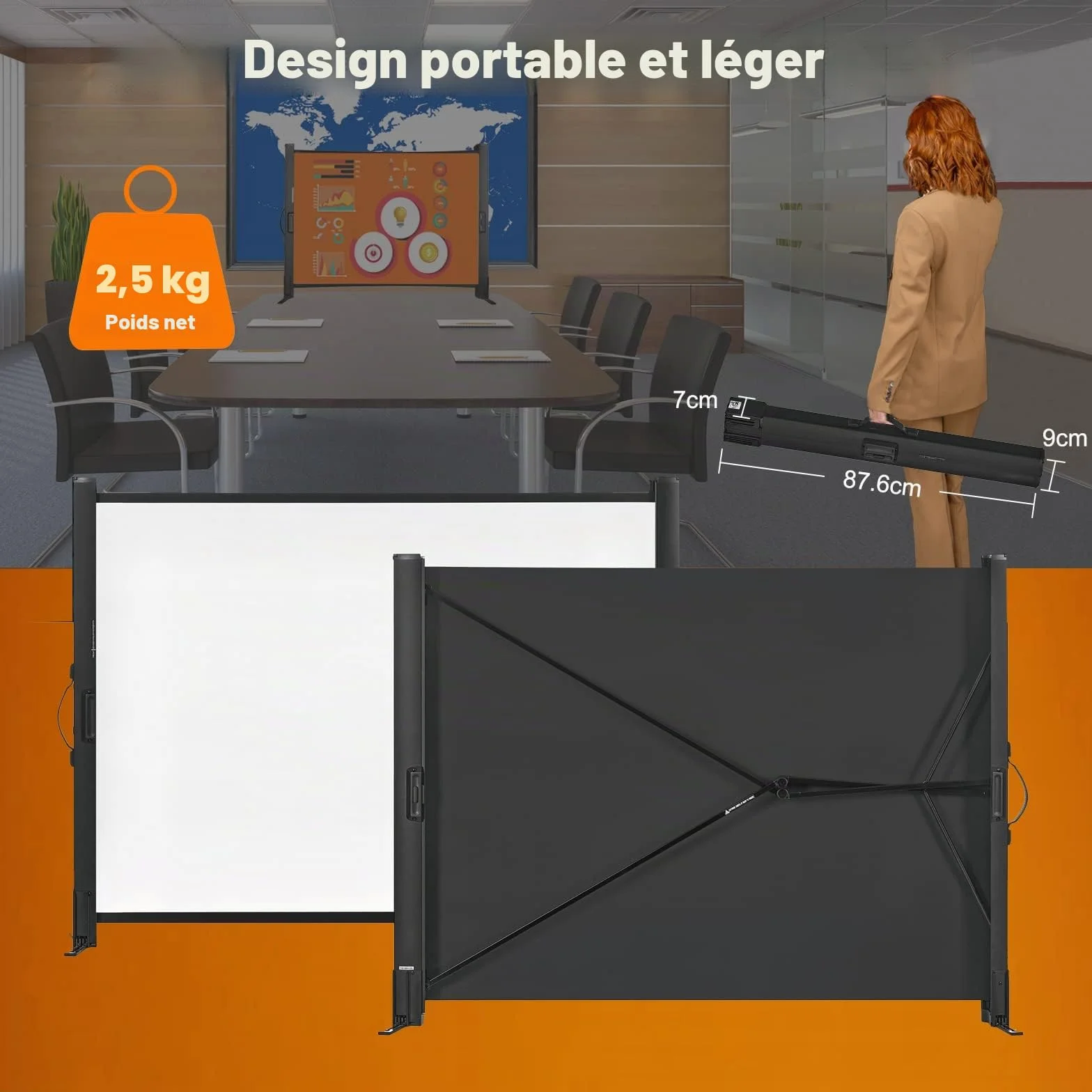 Écran de projection portable 50 pouces 4:3 avec support rétractable pour films intérieurs et extérieurs