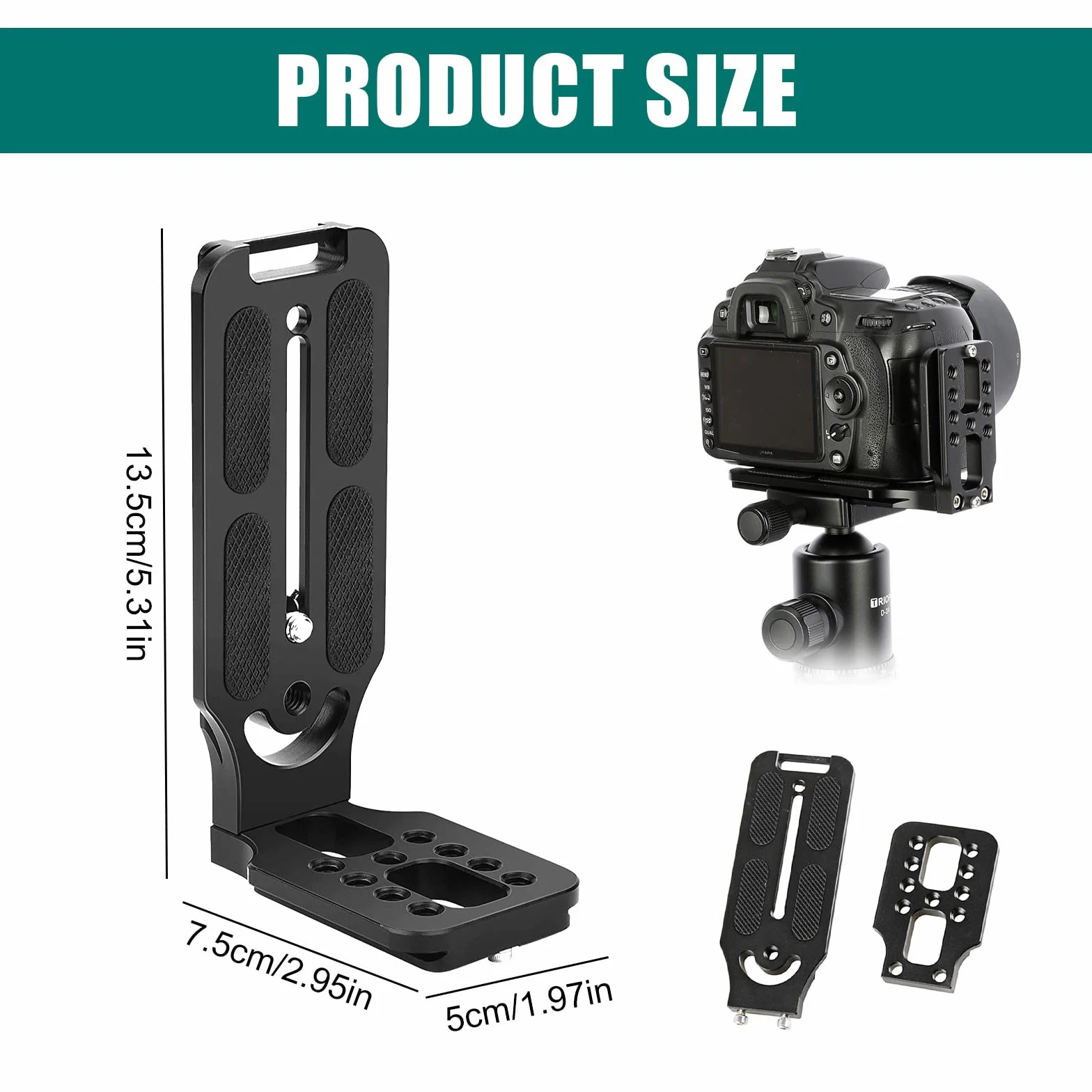 Support Universel Pour Appareil Photo DSLR Vertical L : Plaque de Libération Rapide en Aluminium, Construction Solide, Pour La Photographie Professionnelle (Noir)
