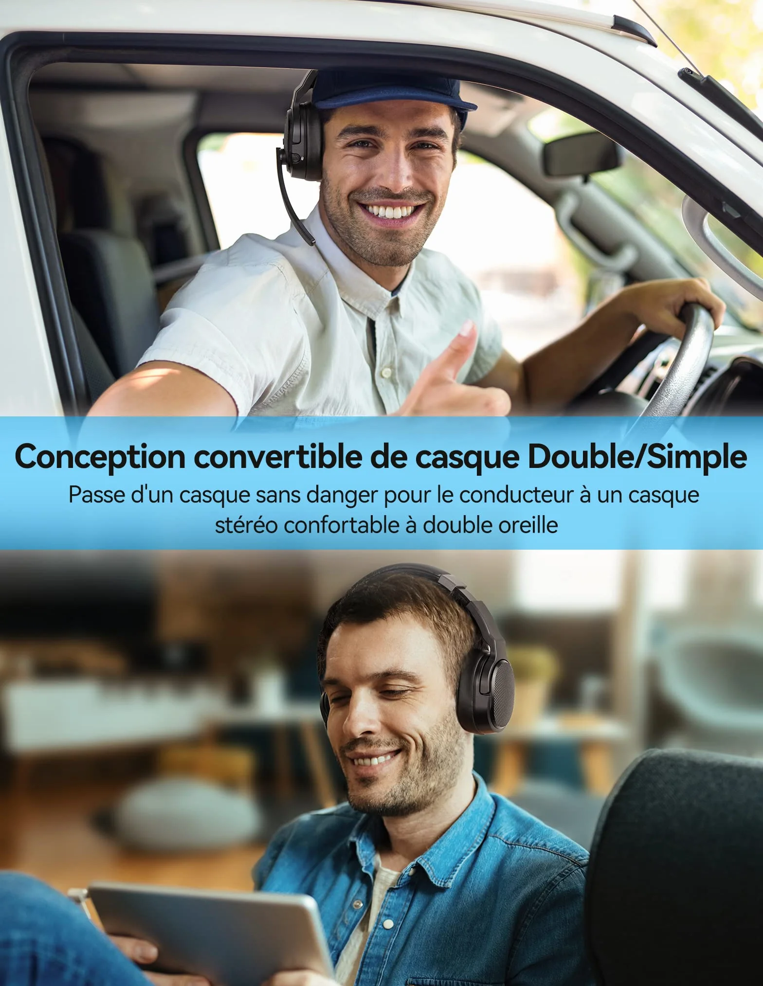 TECKNET Casque Bluetooth sans Fil avec Micro, Casque sans Fil Simple et Double Oreille avec 3 Modes de Musique EQ, Casque Anti Bruit Bluetooth ENC, pour Centres d'appels, Bureaux, Camionneurs