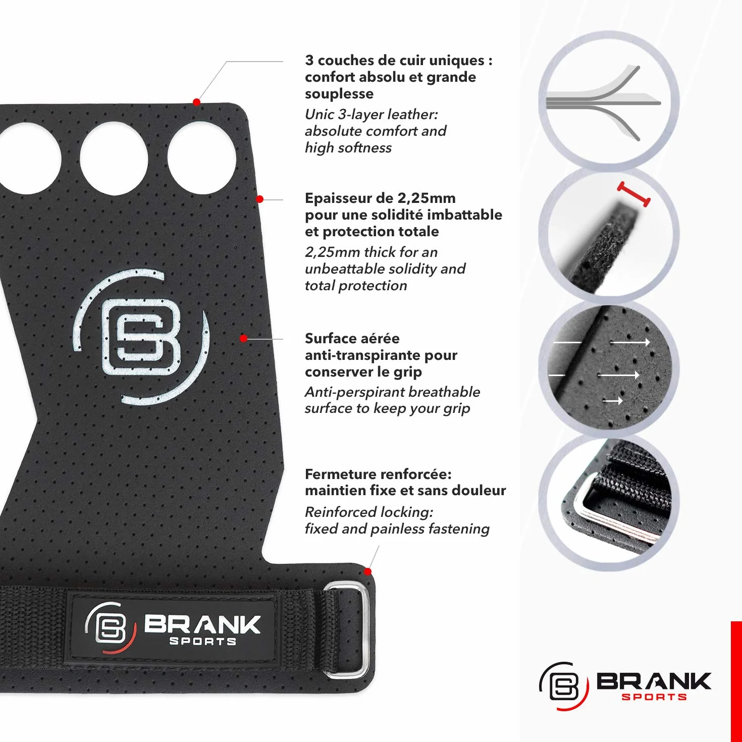 Maniques Crossfit en Cuir Panther 2 et 3 Trous Protection Mains | Grip Crossfit Gymnastique Musculation