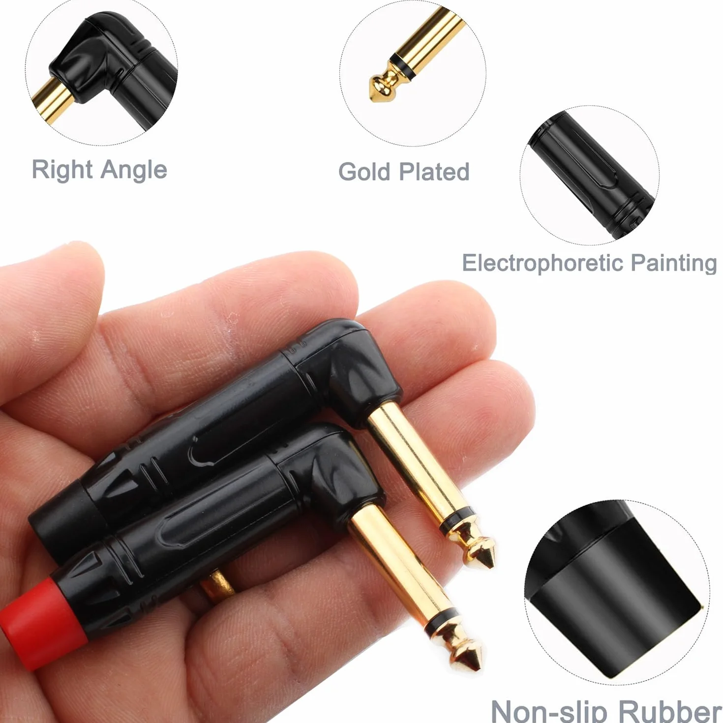 RUNCCI-YUN 2 pièces 6.35mm 1/4 "TS souder connecteur Jack,Mono Audio Souder Connecteur connecteur angle droit de 6.35mm,prise de micro 6,35 TS plaqué or pour câbles haut-parleur/guitare/microphone