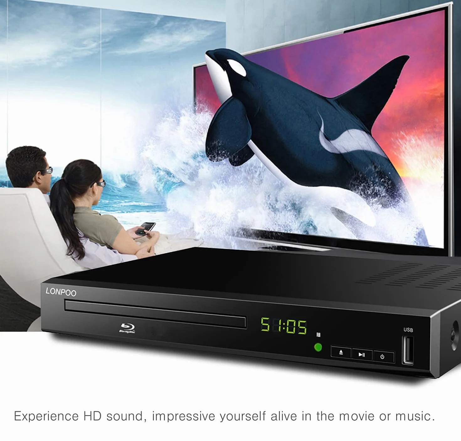 Lecteur Blu-Ray DVD pour Téléviseur - 1080P HD DVD Lecteur Bluray avec Sortie HDMI/Coaxiale/RCA (câble HDMI et AV Inclus), Entrée USB, Bluray Région B/2, Télécommande (LP-100)