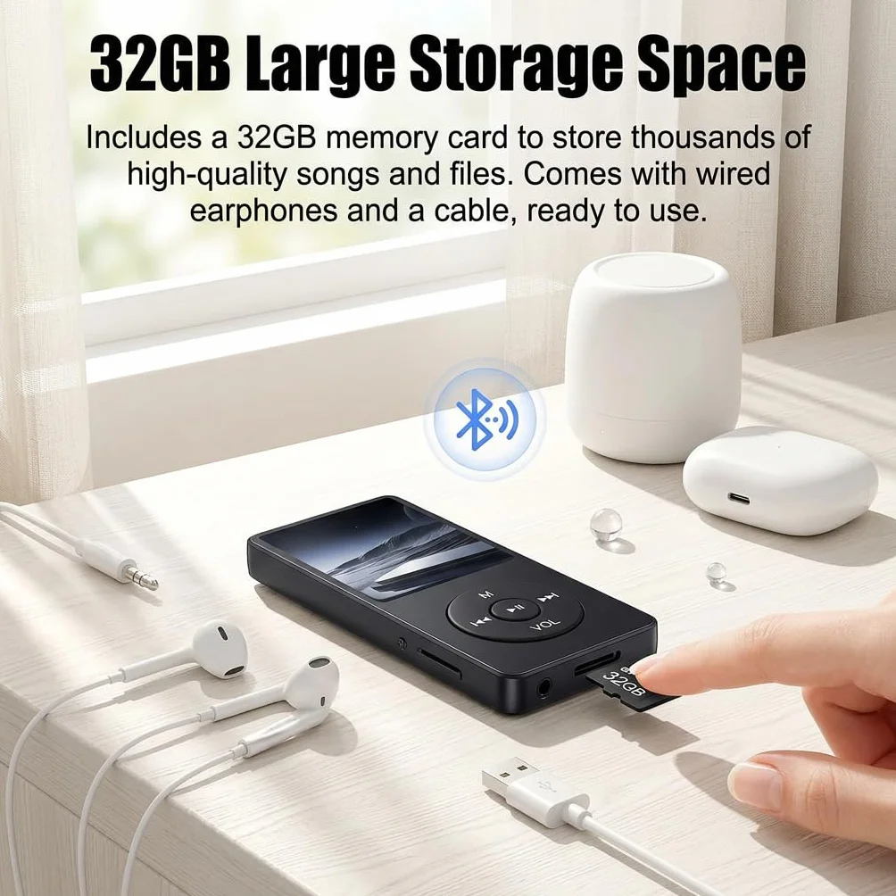 32GB MP3 Lecteur de Musique HiFi Portable sans Perte avec Bleu, with 1.8 inch LCD Screen and Memory Card Slot,Max Support 32GB Memory Card,Appareil Multifonctionnel pour Sport et Enfants