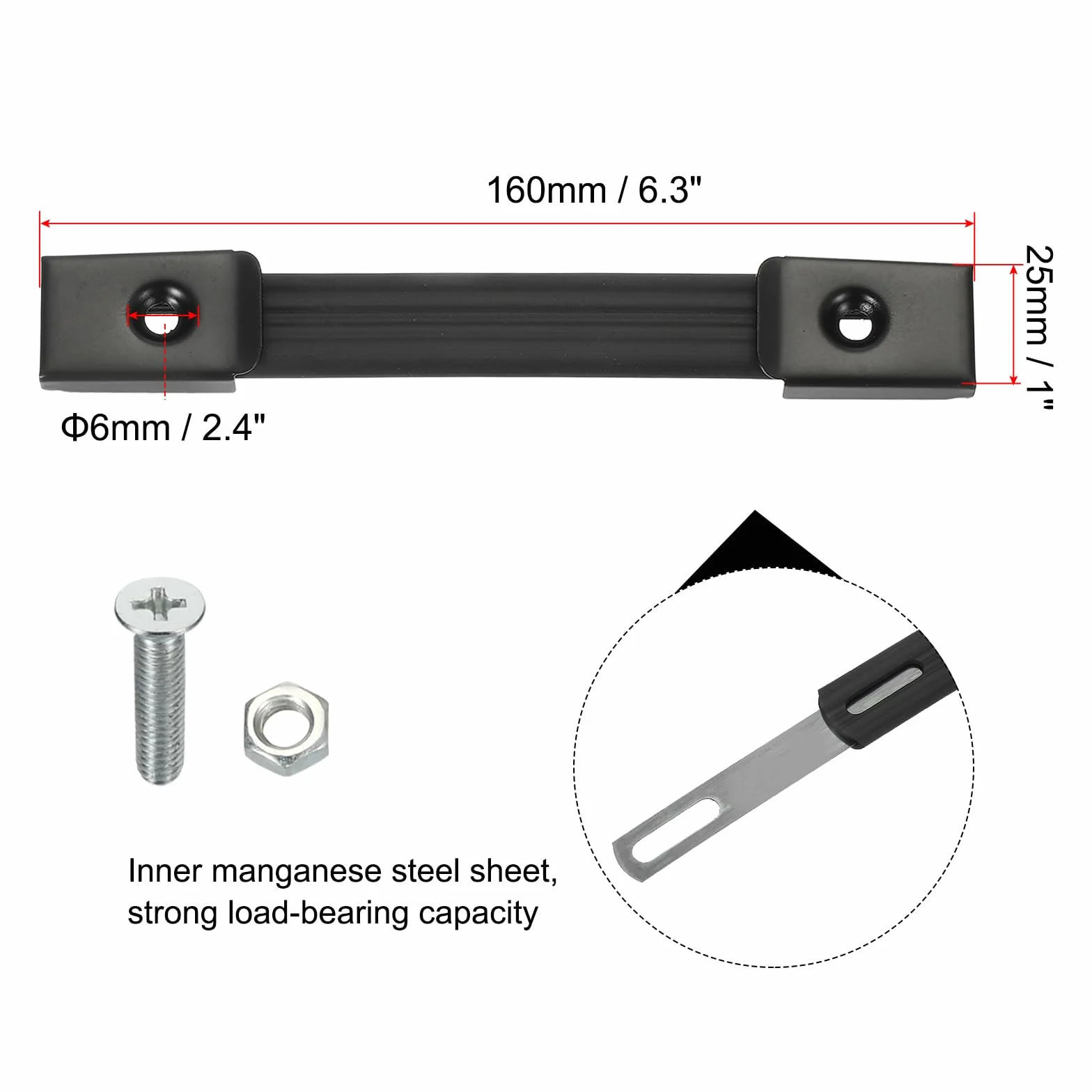 PATIKIL Poignée de Remplacement 6,3 Pouces, 2 Pièces Poignée de Sangle en Caoutchouc pour Enceintes d'Amplificateurs avec Embouts Métalliques et Accessoires de Fixation, Noir