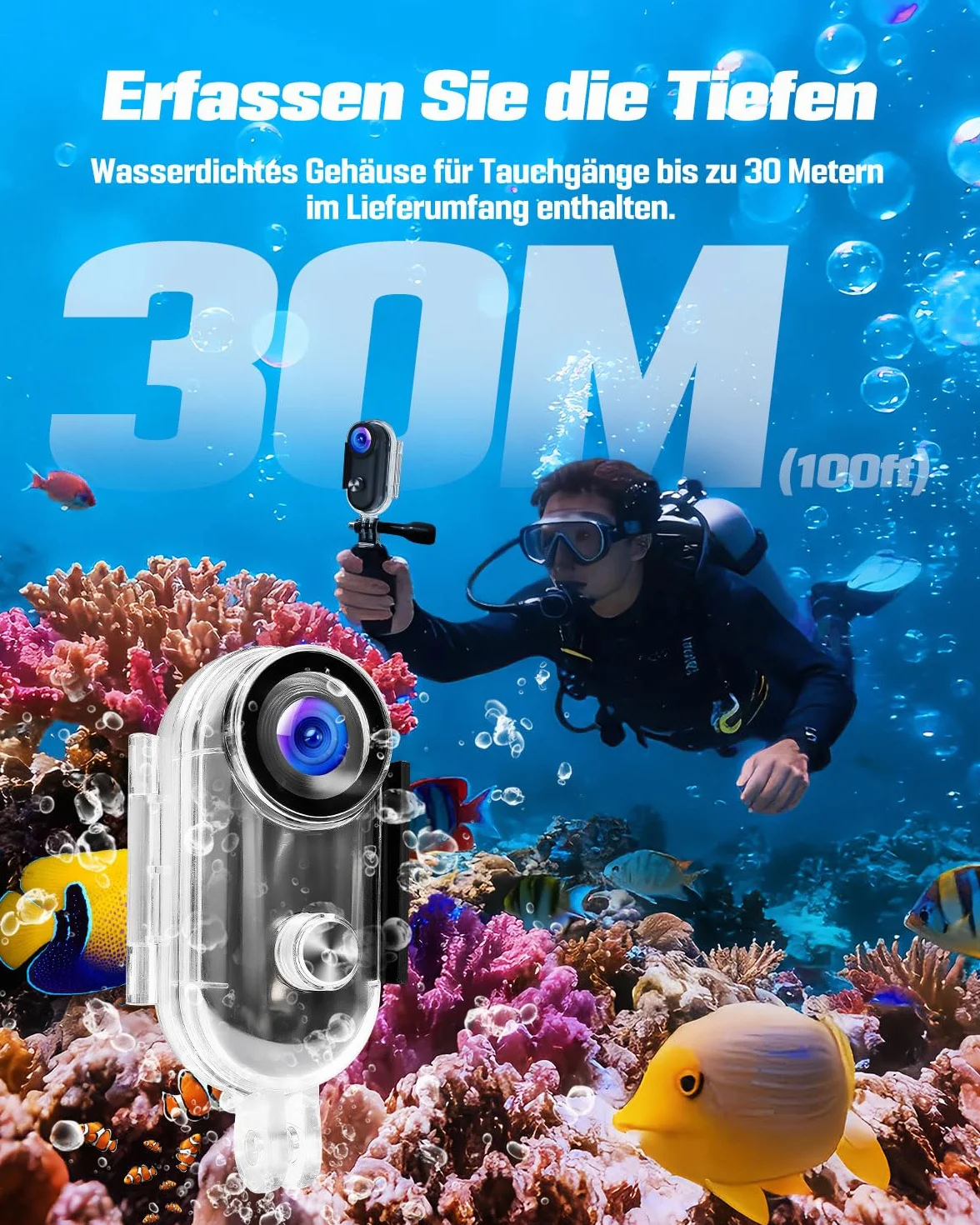 Camera Vlog WiFi, Camera Sport 4K Magnétique Mains Libres avec Clip Rotatif à 360°, Boîtier Etanche pour Promenades avec Animaux, Vélo, Voyages, Vlog, Dashcam Moto