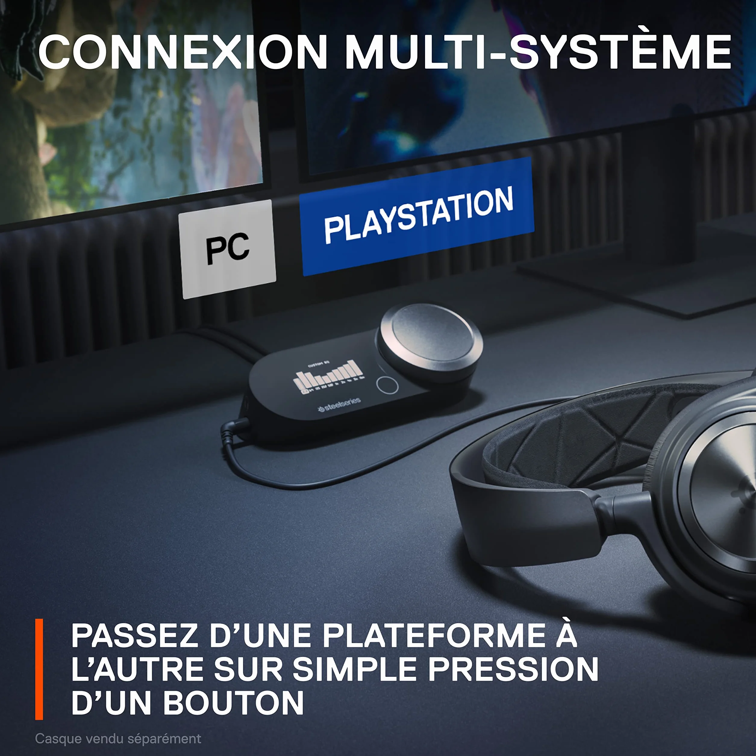 SteelSeries GameDAC Gen 2 Amplificateur Audio Hi-Res - ESS Sabre Quad-DAC - Élimination du Bruit par l’IA - Son Spatial 360° - Certifié Hi-Res - PC, PS5, PS4