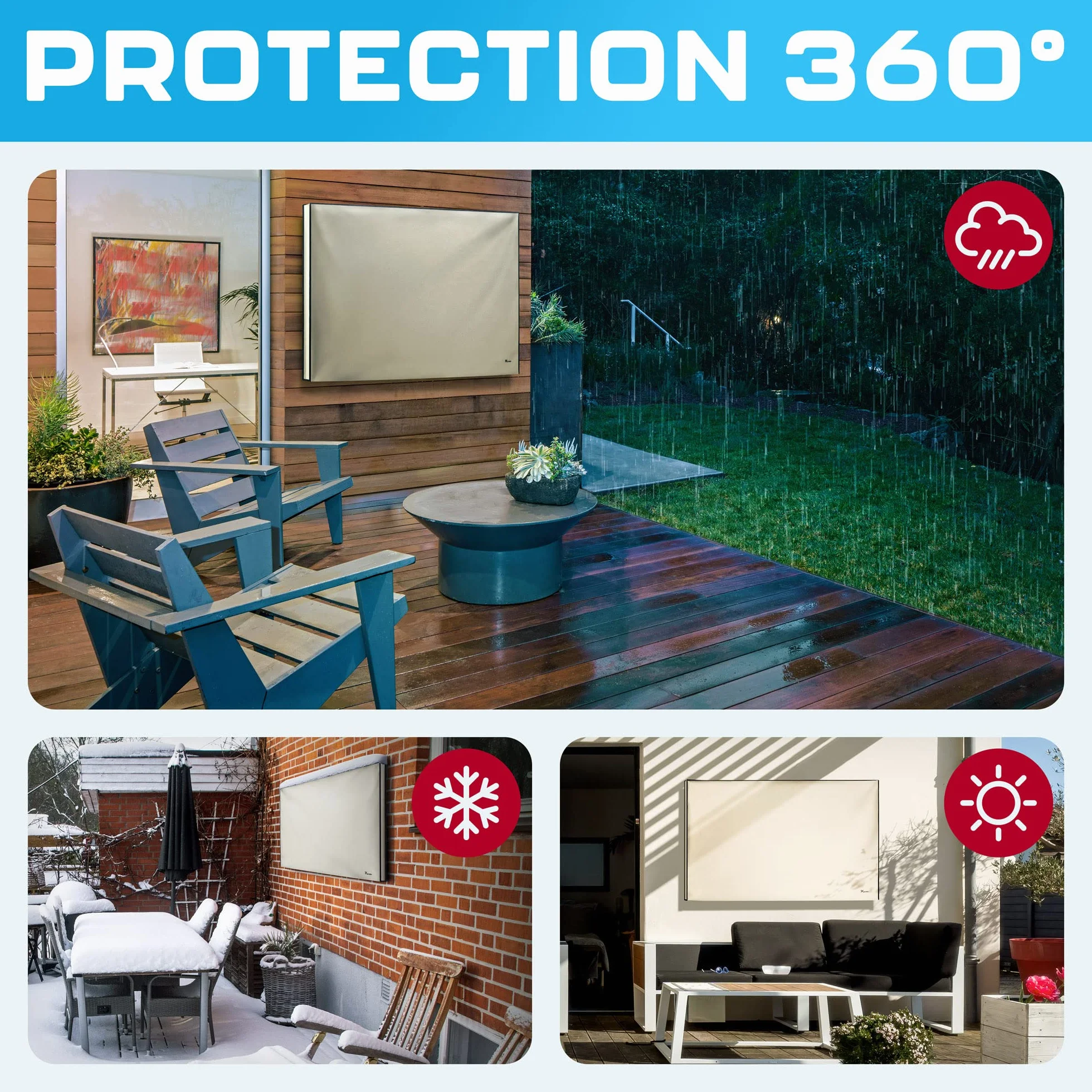 Garnetics Couverture 65 pouces de Télé Extérieure Imperméable et Résistante à Eau Écran plat de Télé, Protection d'Extérieur, Couverture Entière de Dessouss