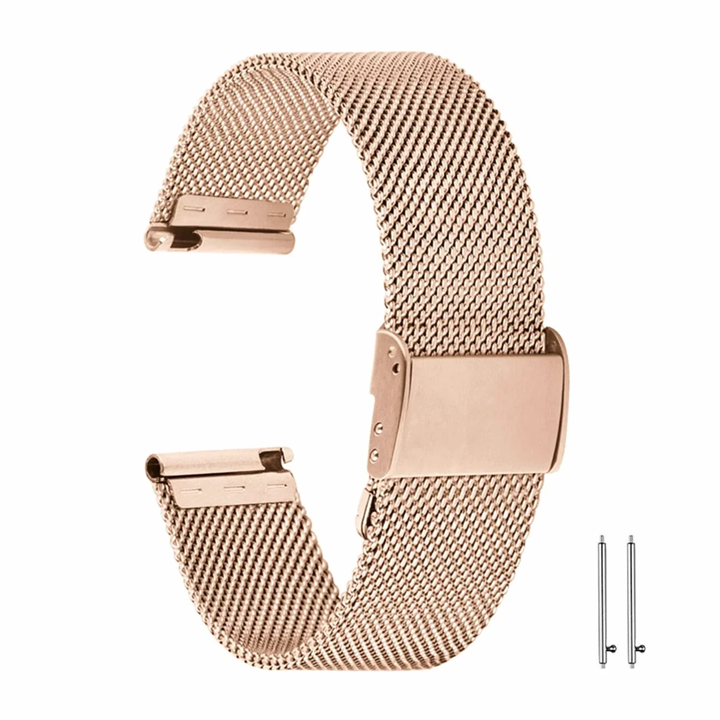 Aliwisdom bracelet de Montre 18mm pour Montre connectée, Smartwatch universelle Métal Acier Maille Bracelets de rechange de à libération Rapide pour Homme Femme (Or Rose, 18mm)